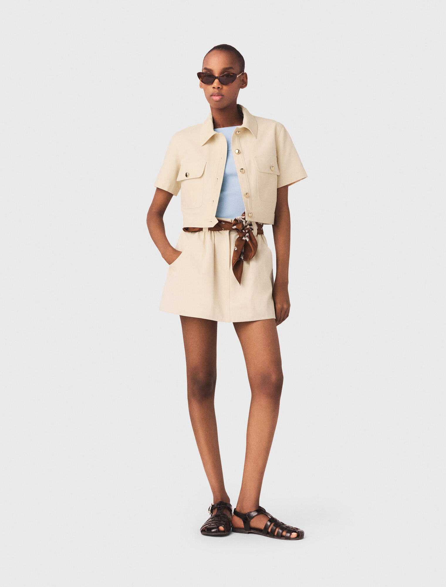 Short sleeved cropped jacket Ecru | Maje