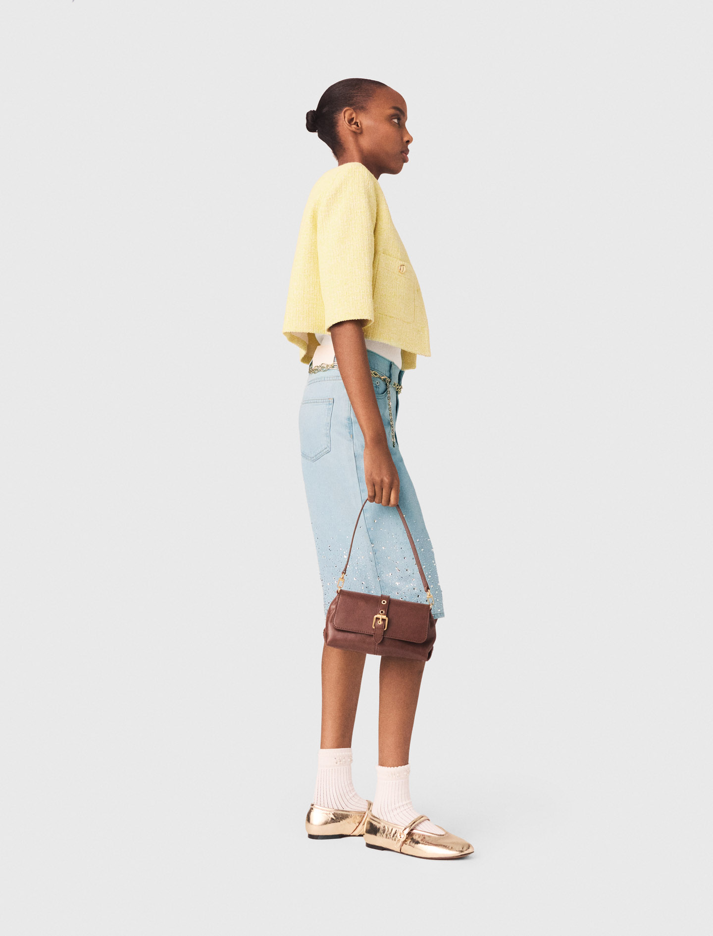 Short sleeved tweed jacket - Yellow