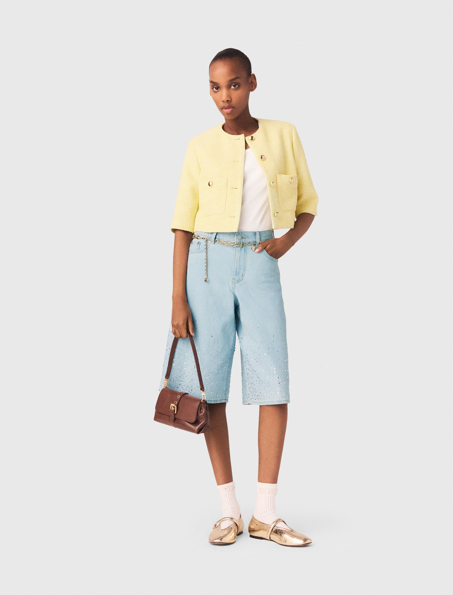 Short sleeved tweed jacket Yellow | Maje