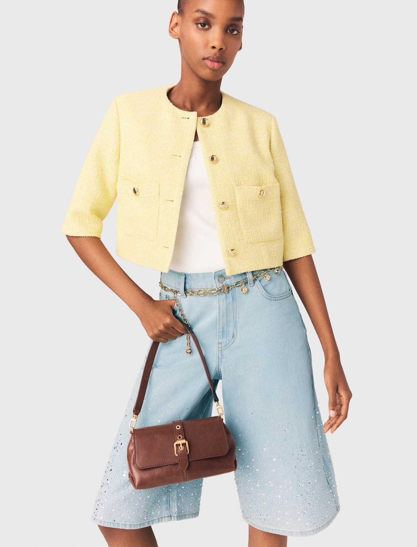 Short sleeved tweed jacket Yellow | Maje