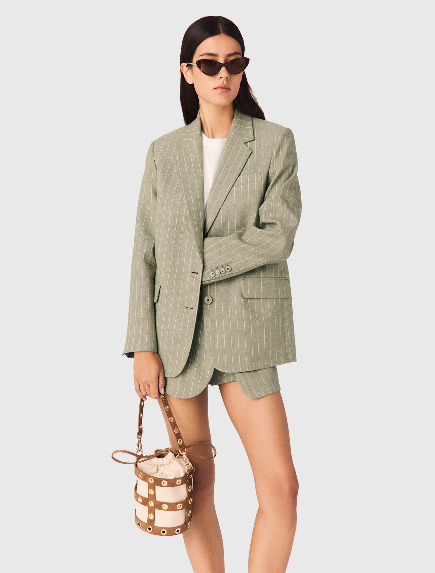 Linen blend suit jacket - Green