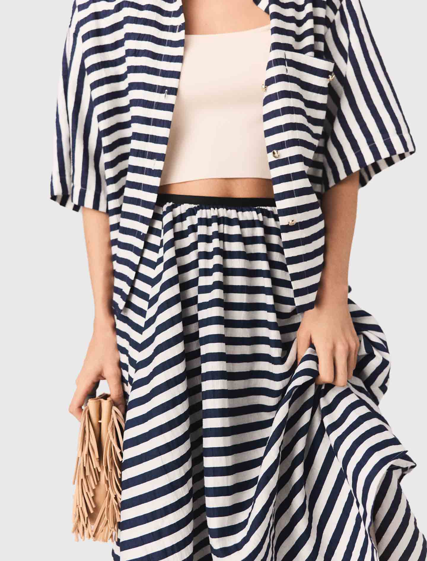 Linen blend midi skirt - Blue