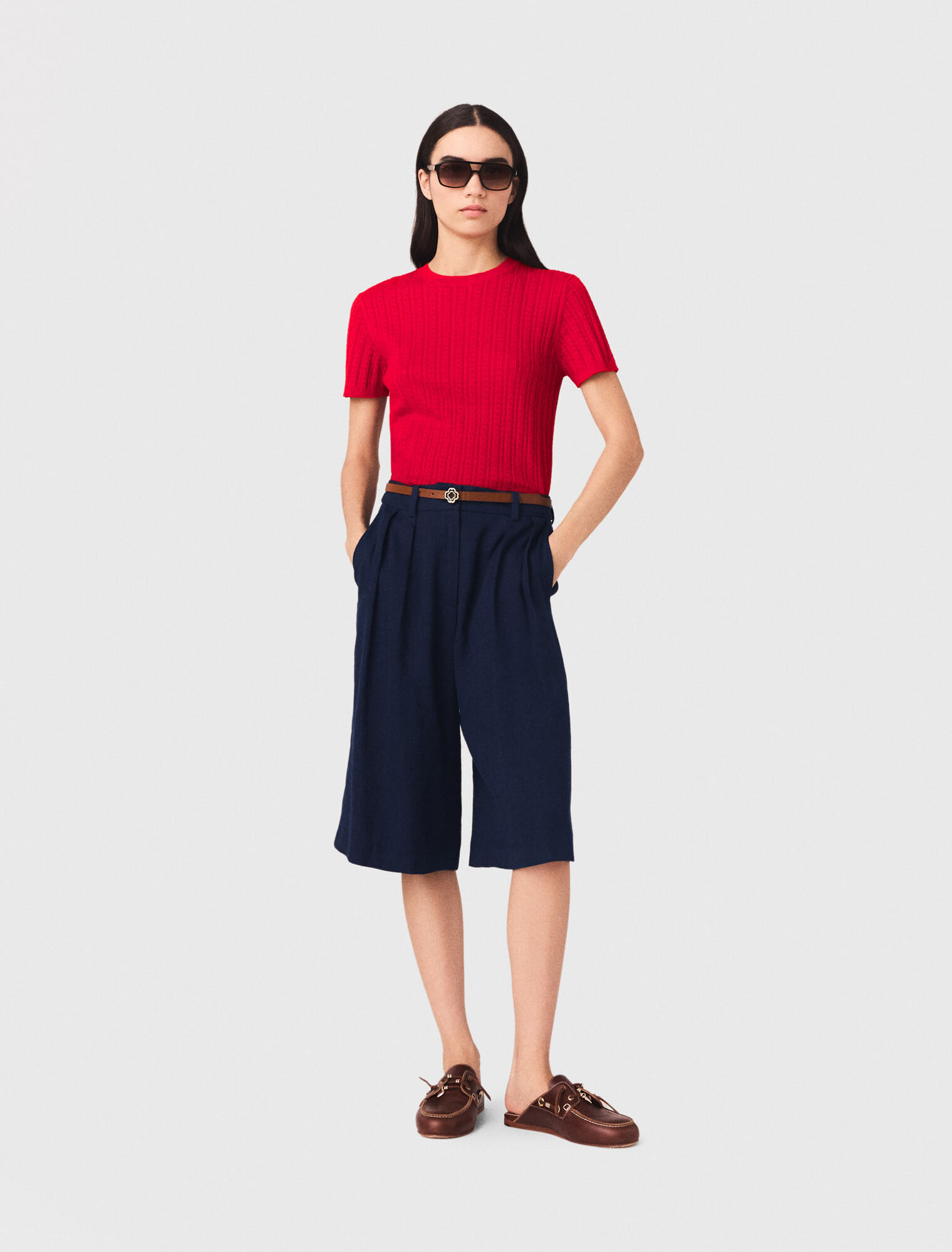 Linen blend Bermuda shorts - Navy