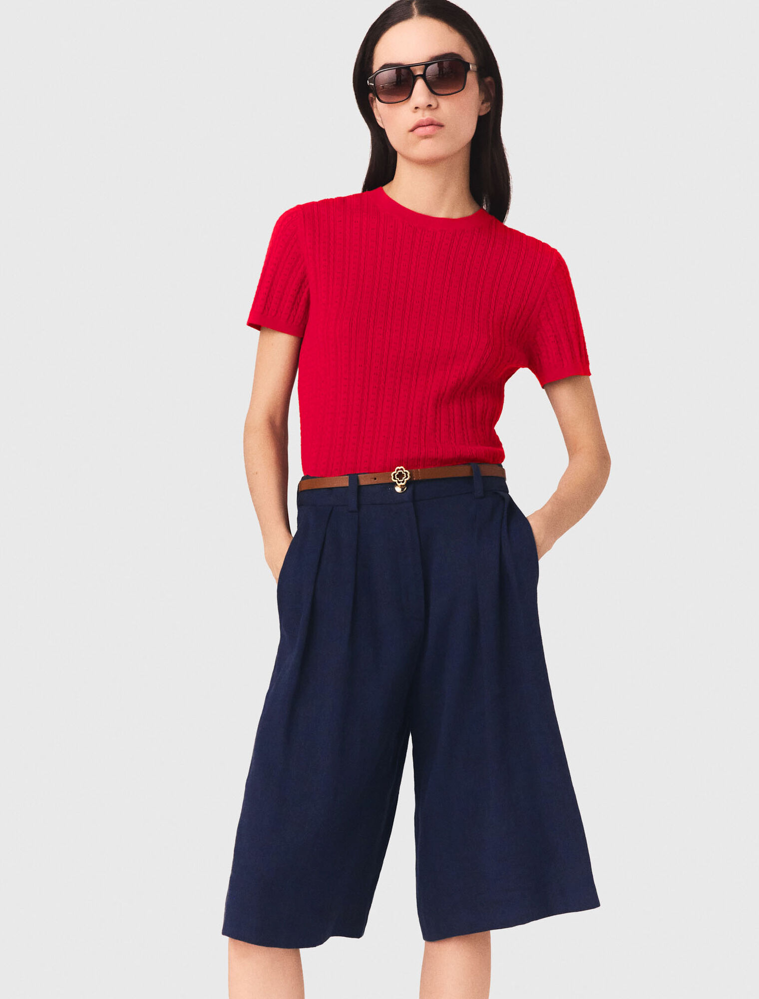 Linen blend Bermuda shorts - Navy