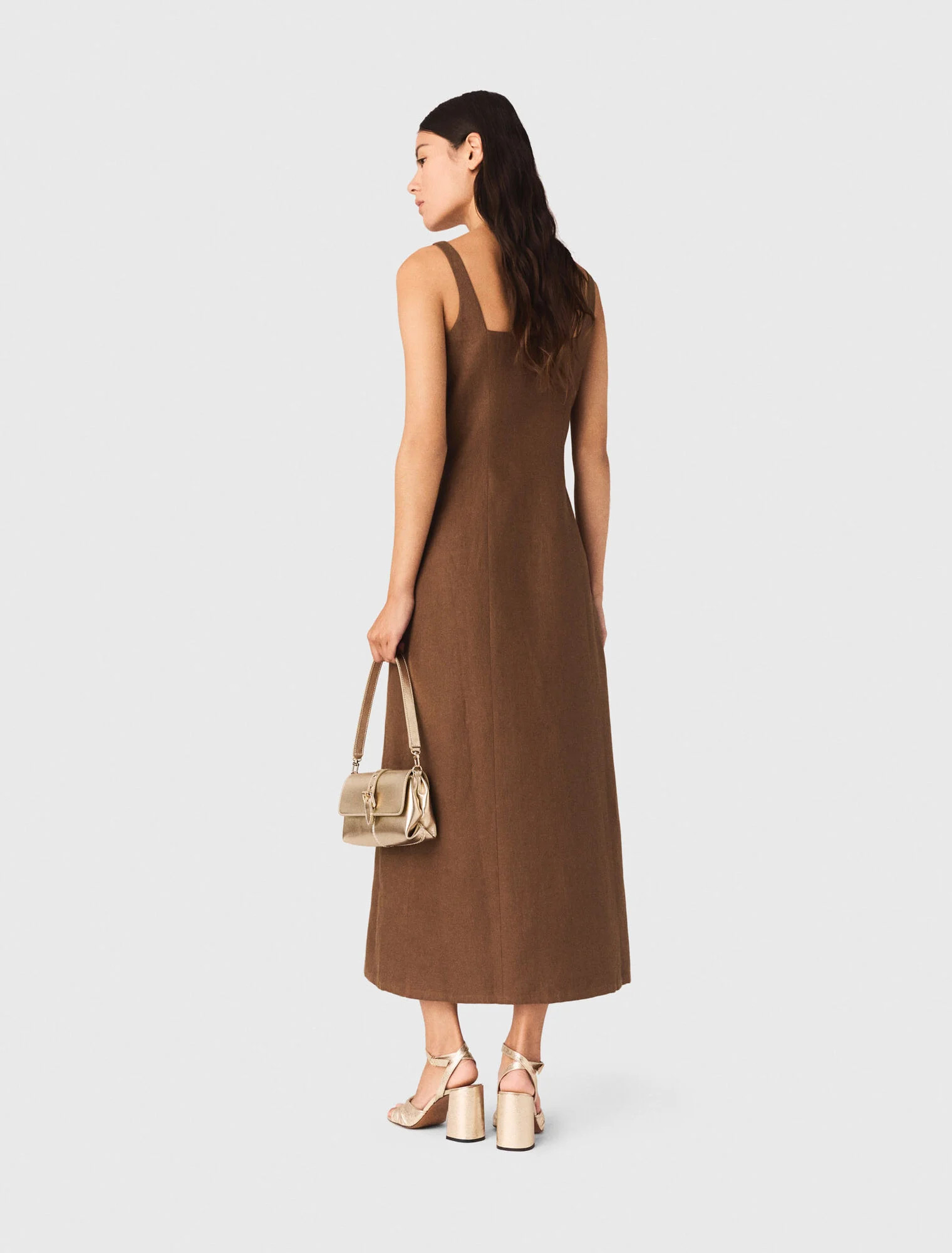 Linen blend maxi dress - Brown