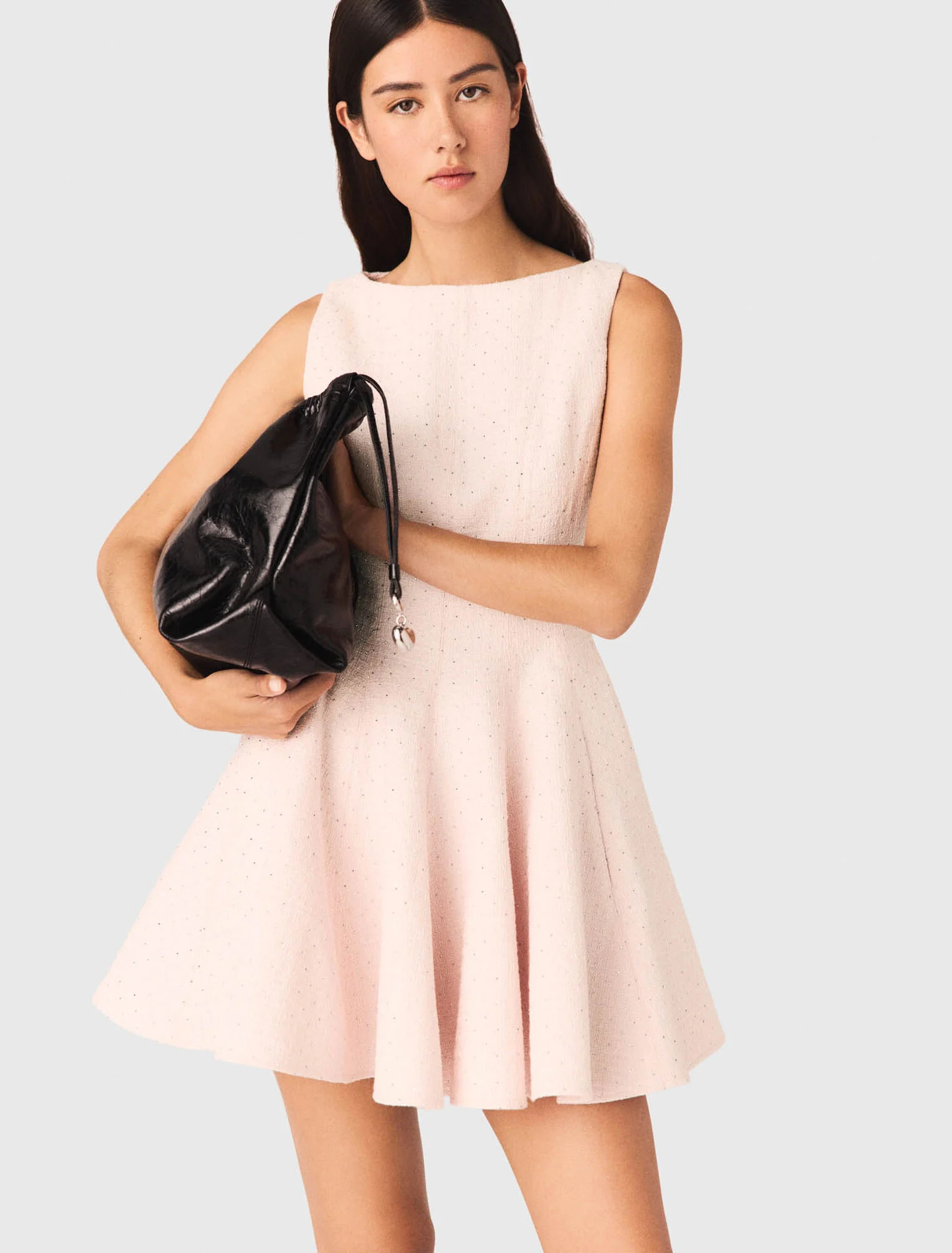 Short flared tweed dress - Pink