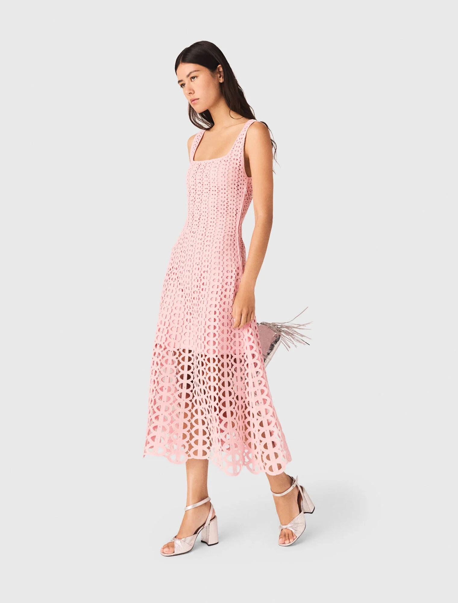 Rhinestone crochet midi dress - Pink