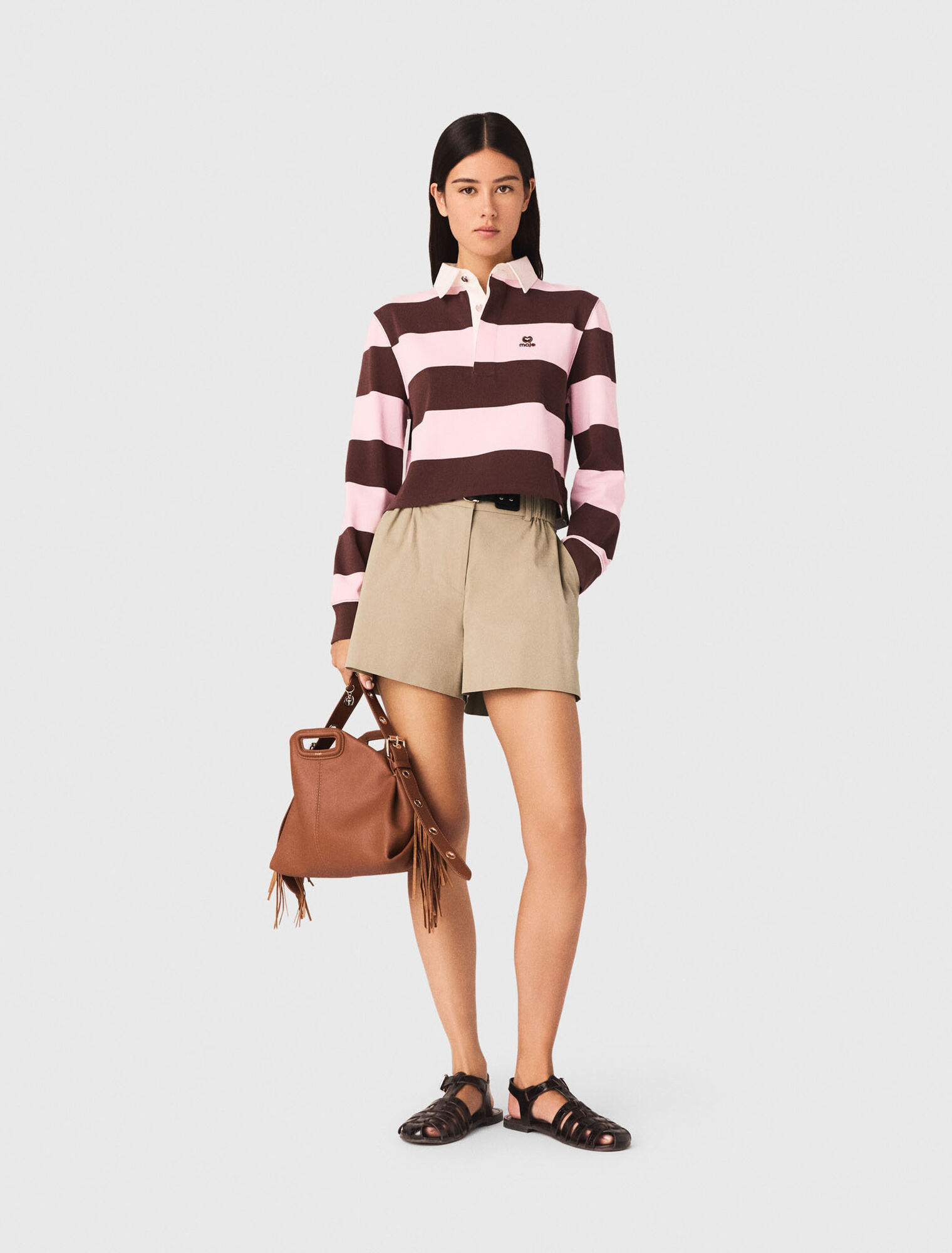 Striped polo sweatshirt - Brown