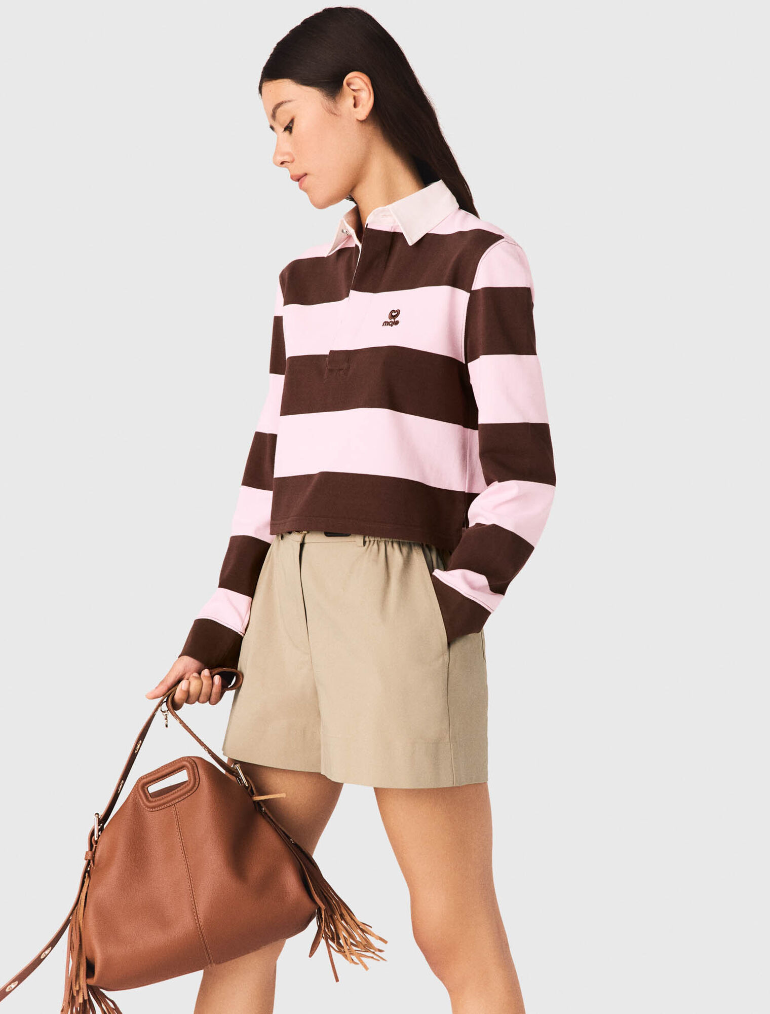 Striped polo sweatshirt - Brown