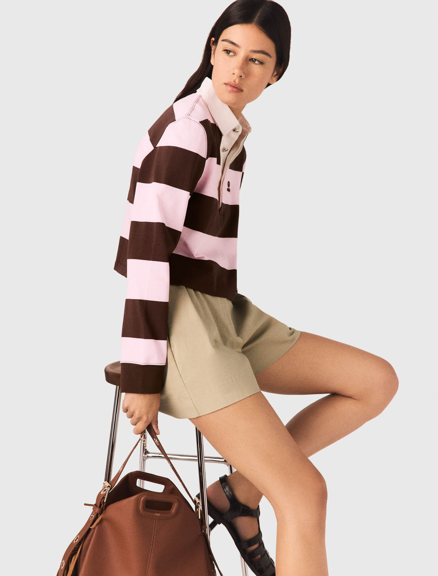 Striped polo sweatshirt - Brown
