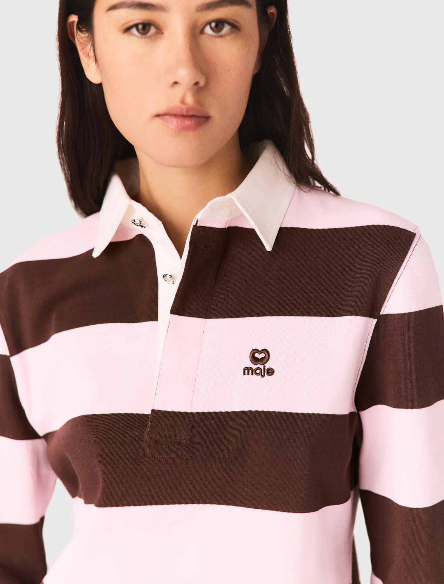 Striped polo sweatshirt - Brown