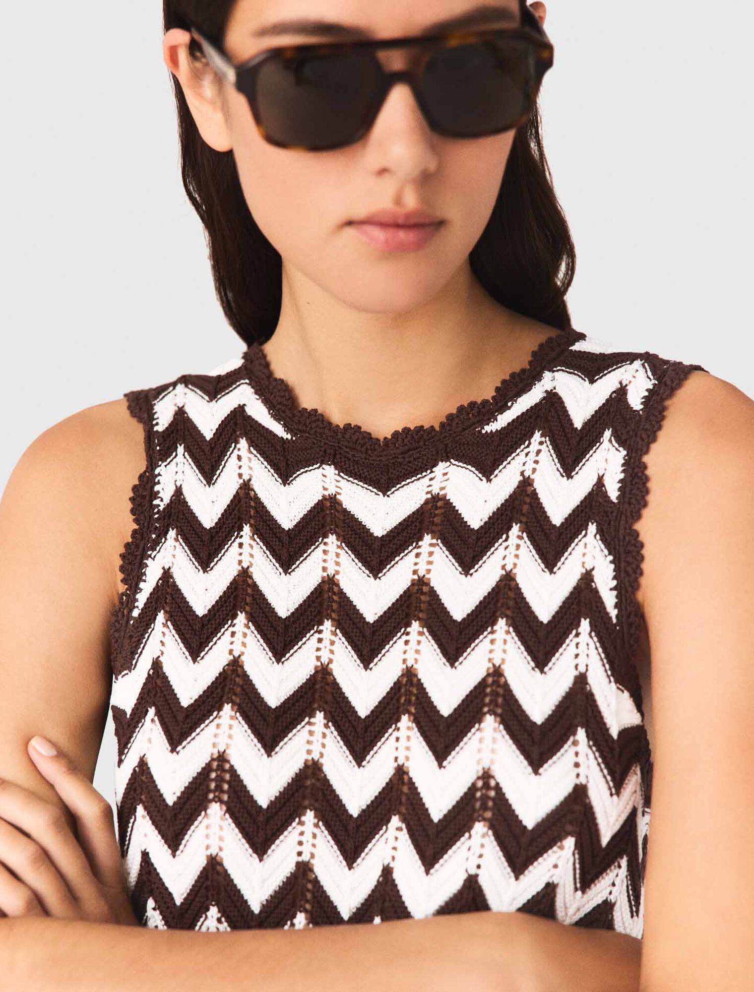 トップス Maje Zigzag crochet top Brown | Maje