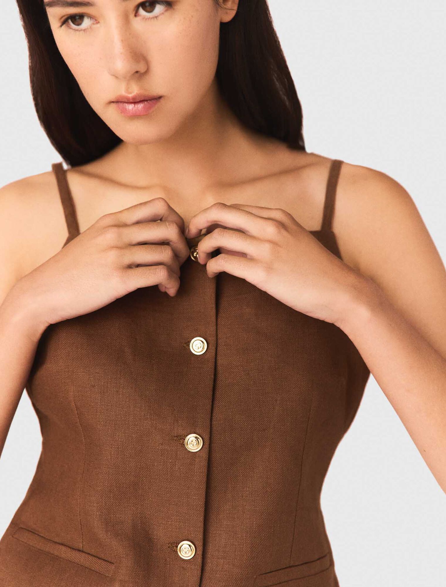 Linen blend top - Brown