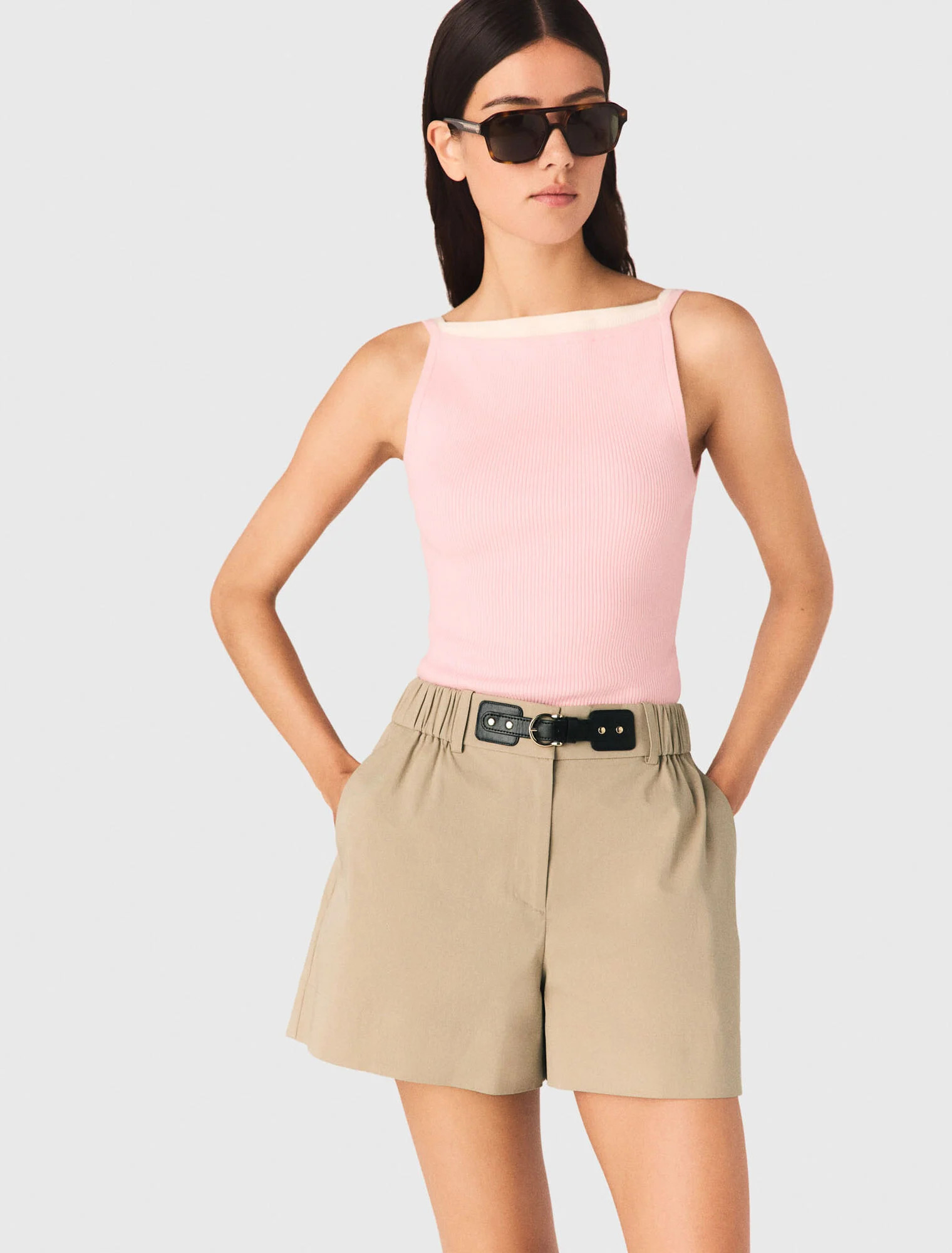 High straight neck top - Pink