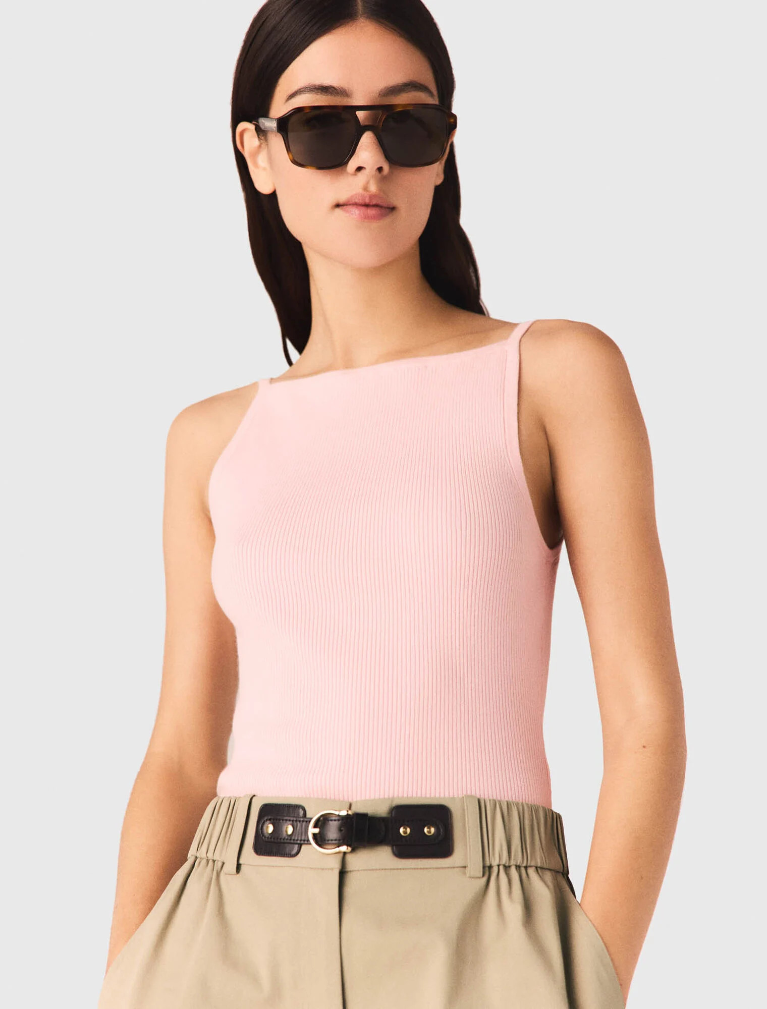 High straight neck top - Pink