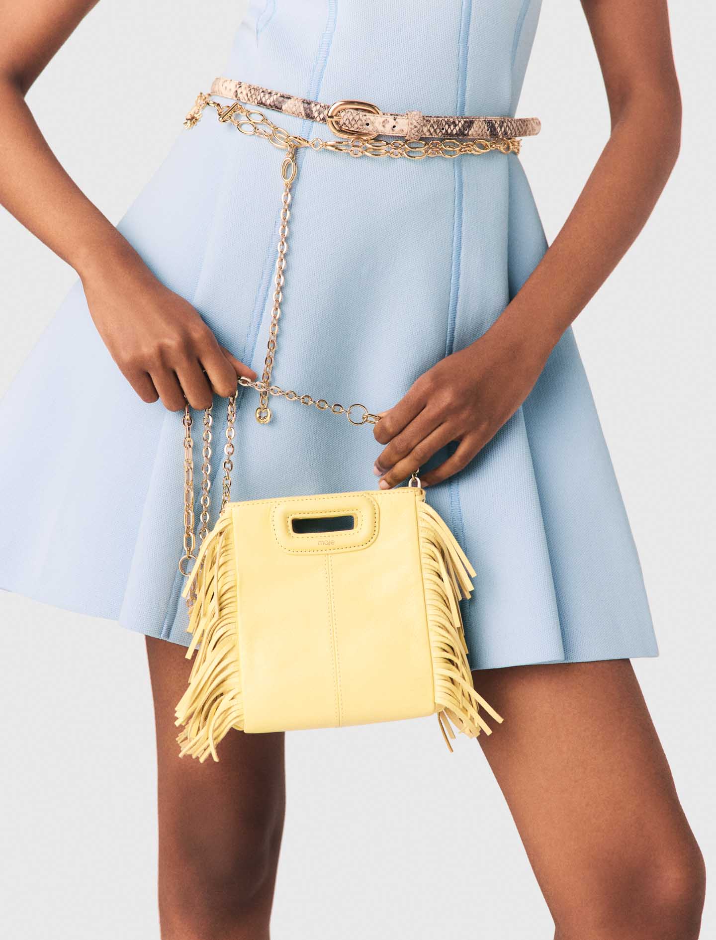 Matte crackled leather M Mini bag - Yellow