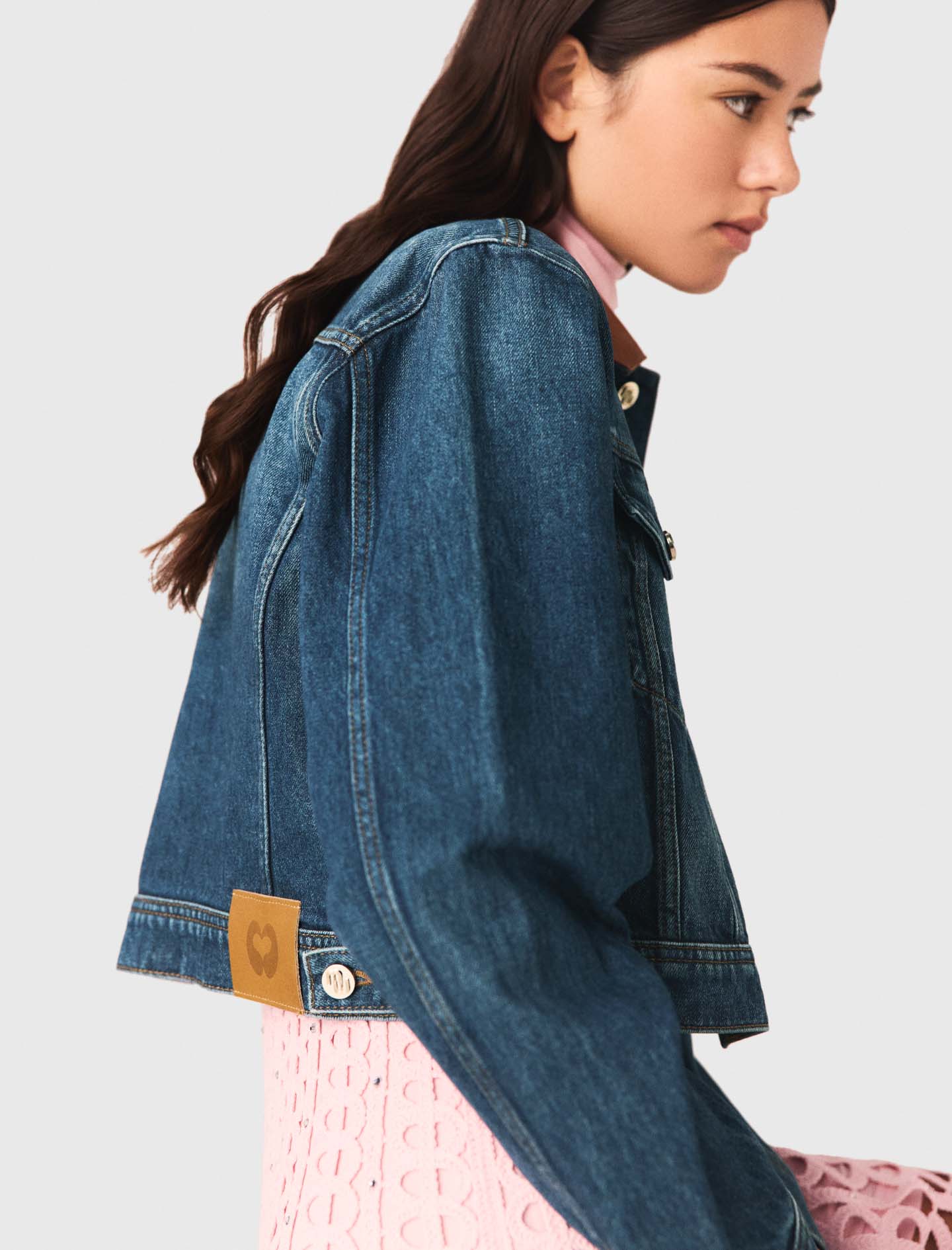 Denim jacket with leather collar - Blue