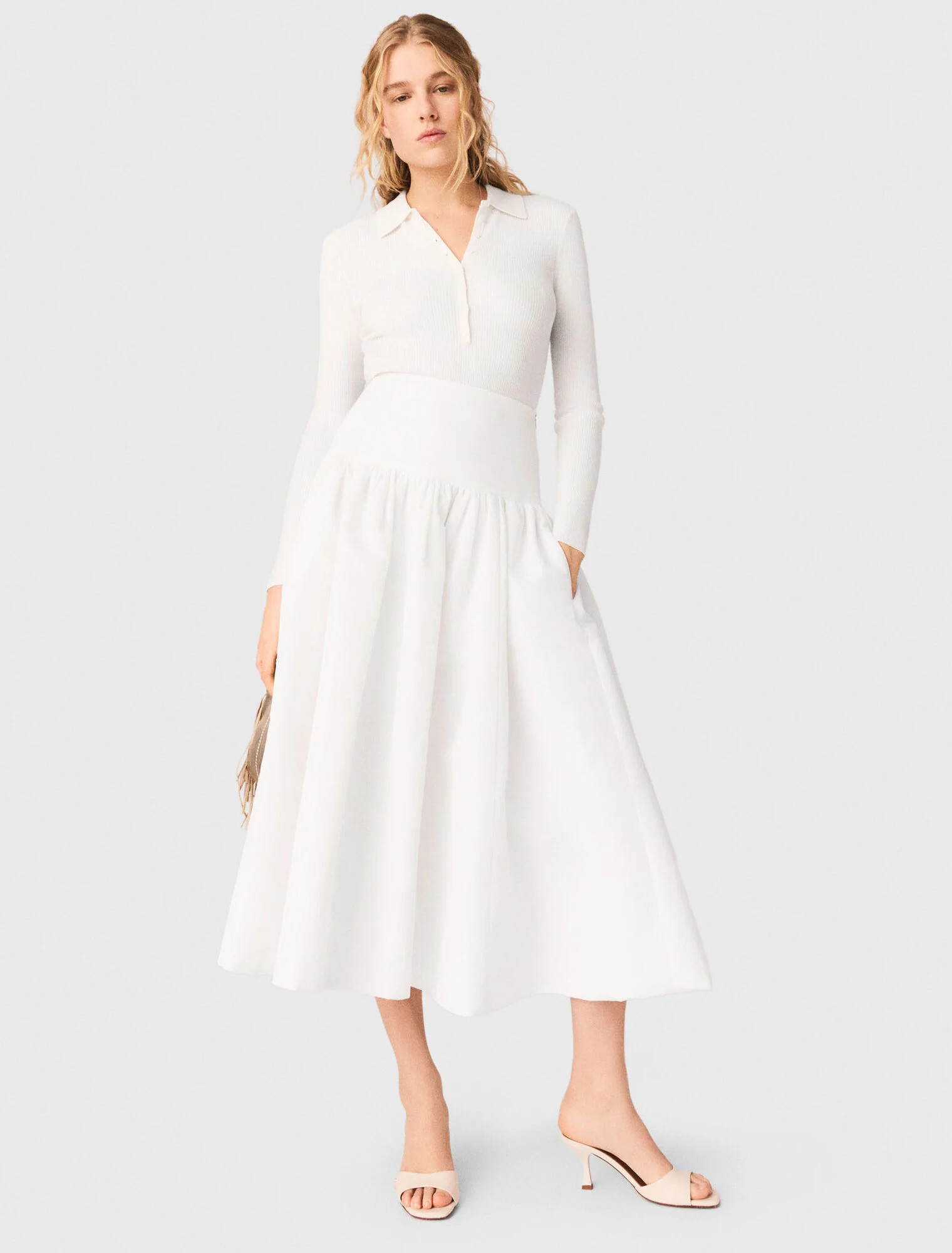 Long taffeta skirt - White