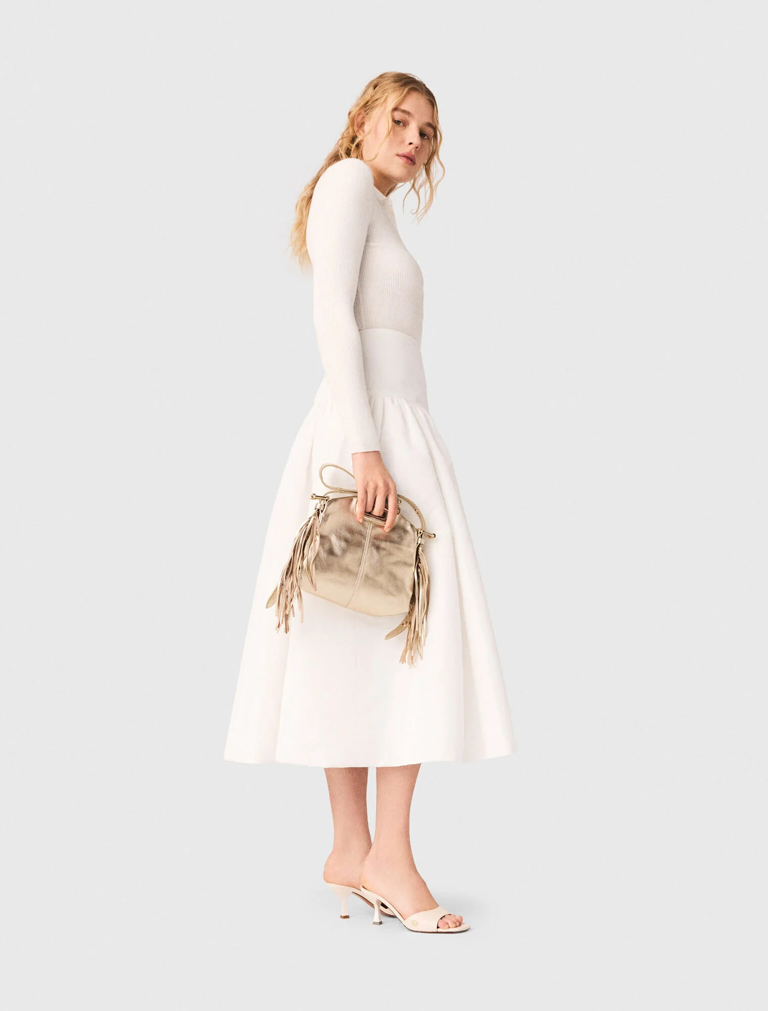 Long taffeta skirt - White