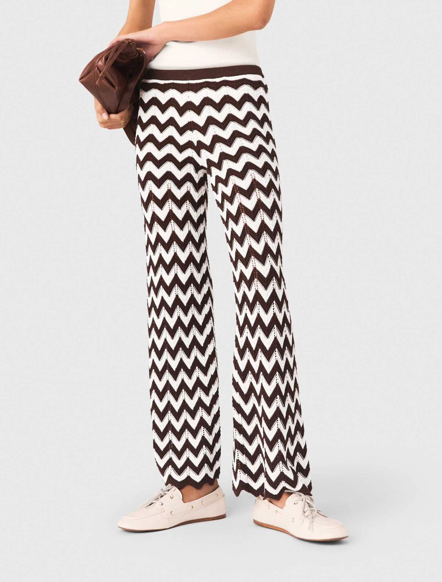 Zigzag crochet trousers - Brown