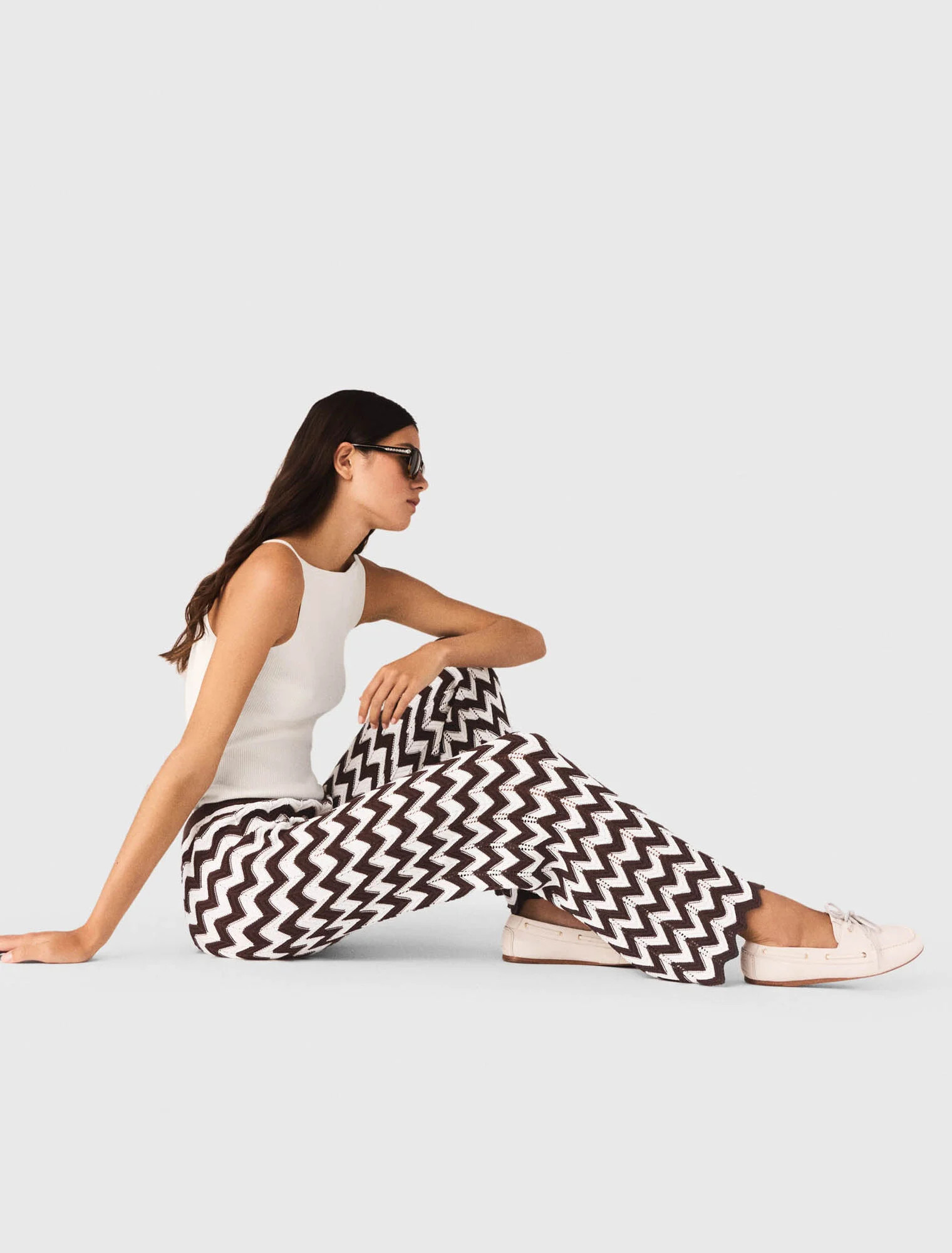 Zigzag crochet trousers - Brown