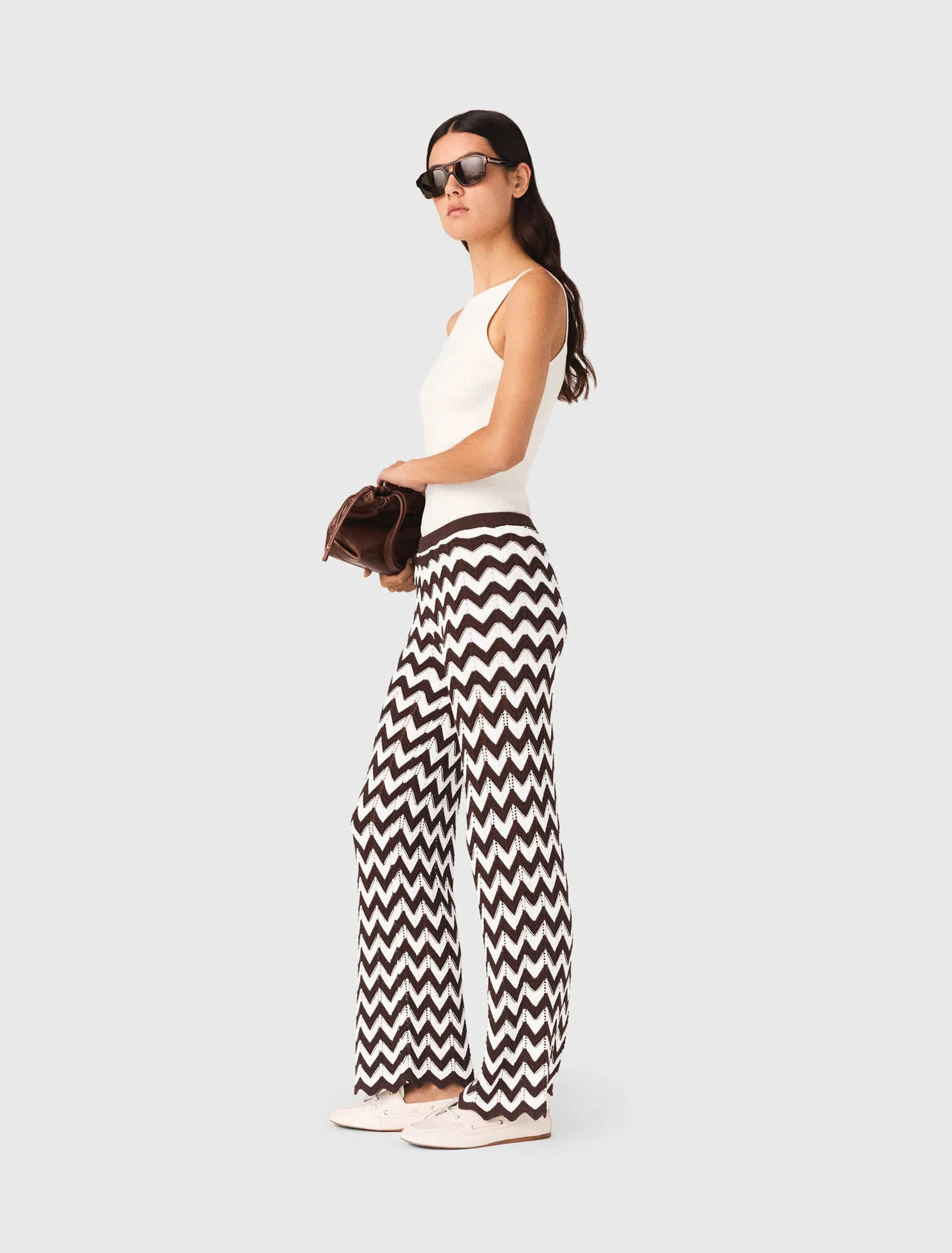 Zigzag crochet trousers - Brown