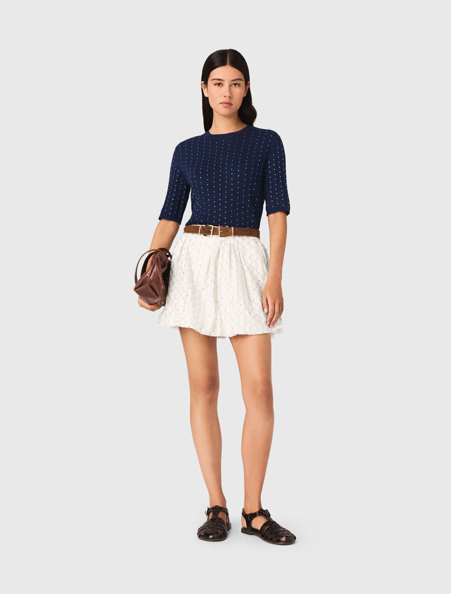 Round neck rhinestone jumper - Navy