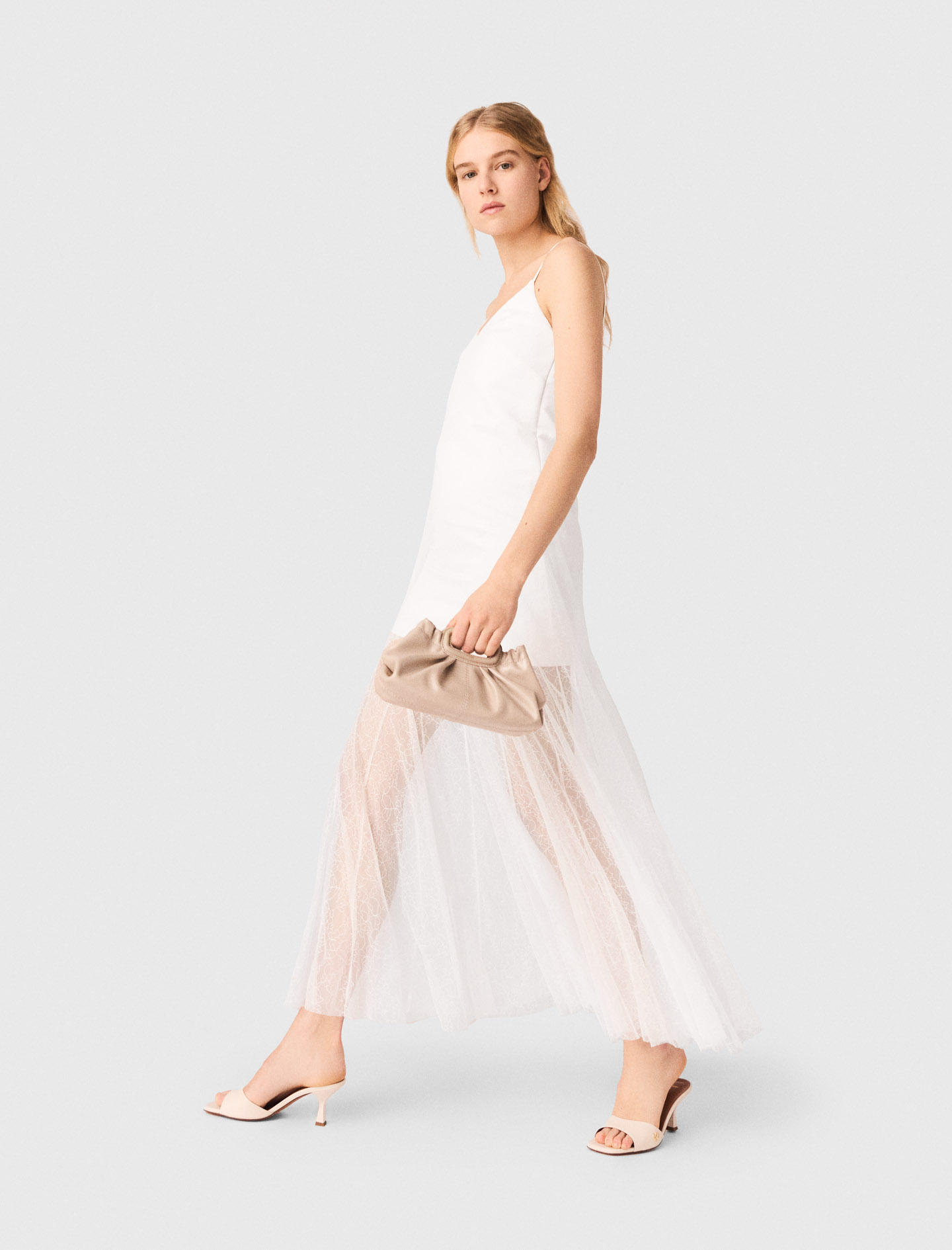 Taffeta and lace dress - White