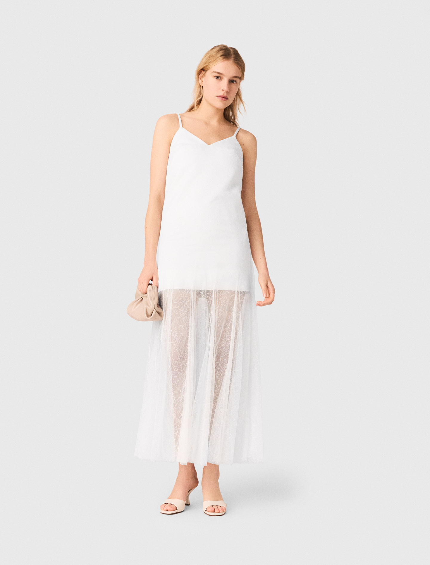 Taffeta and lace dress - White