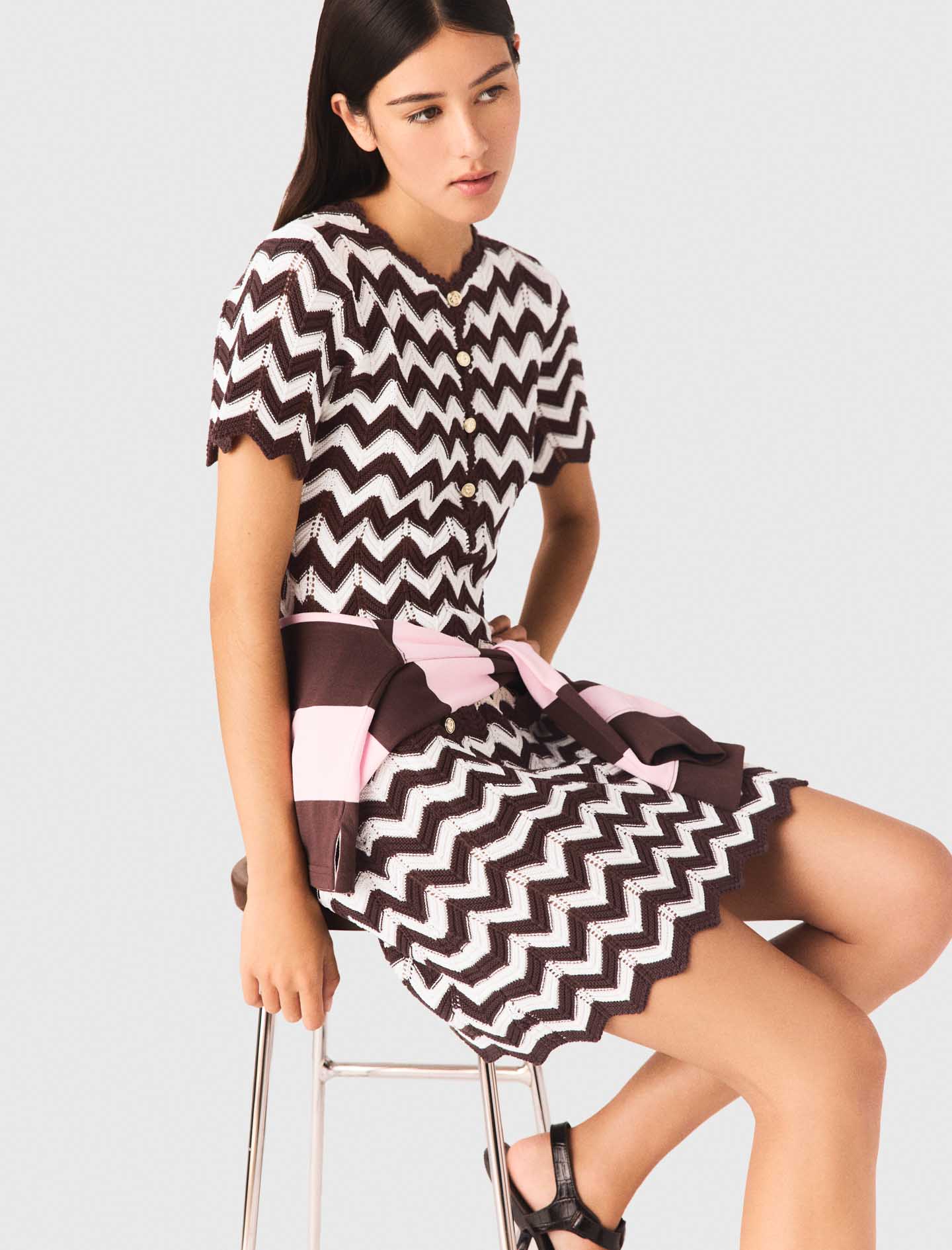 Zigzag crochet dress - Brown