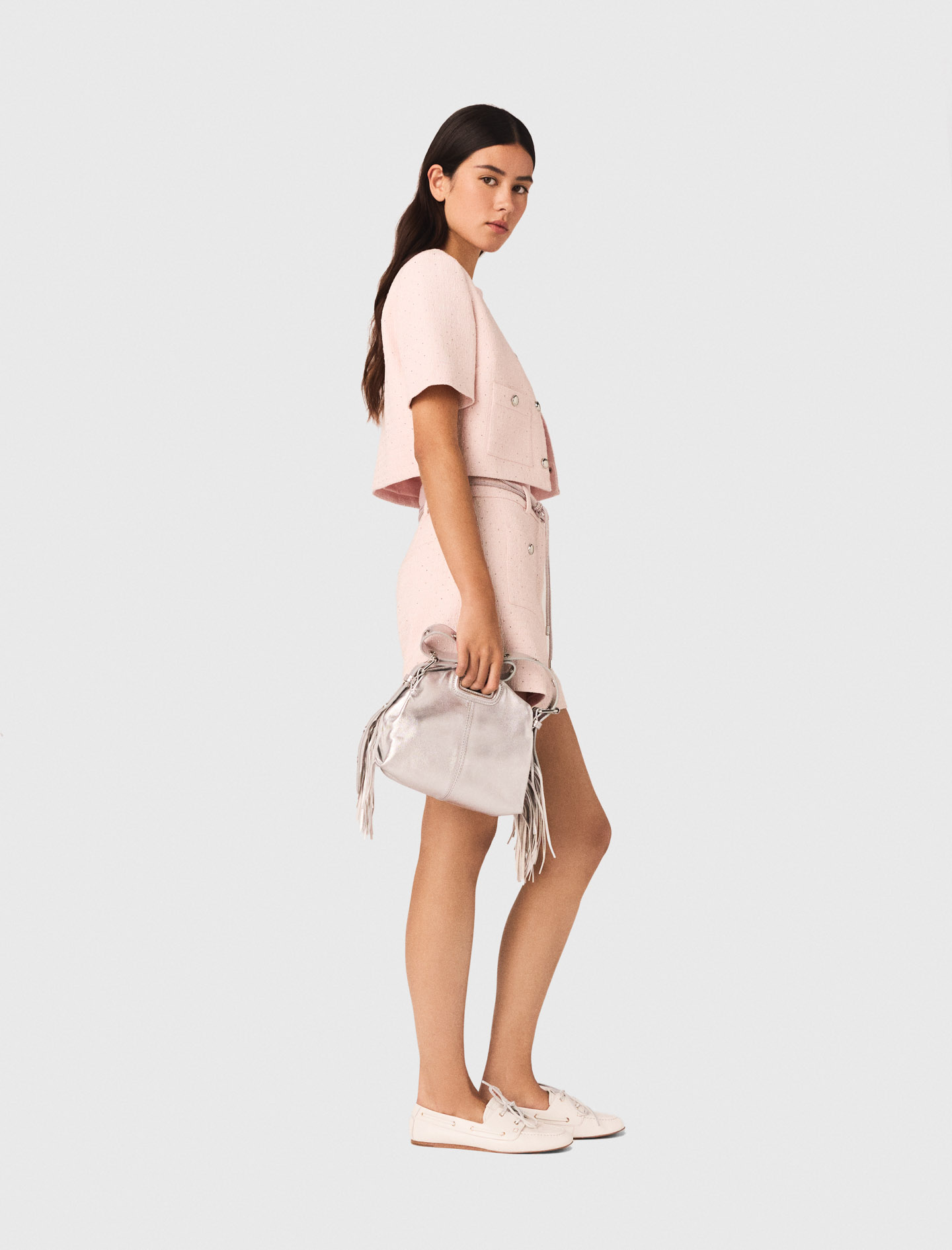 Short sleeved tweed jacket - Pink