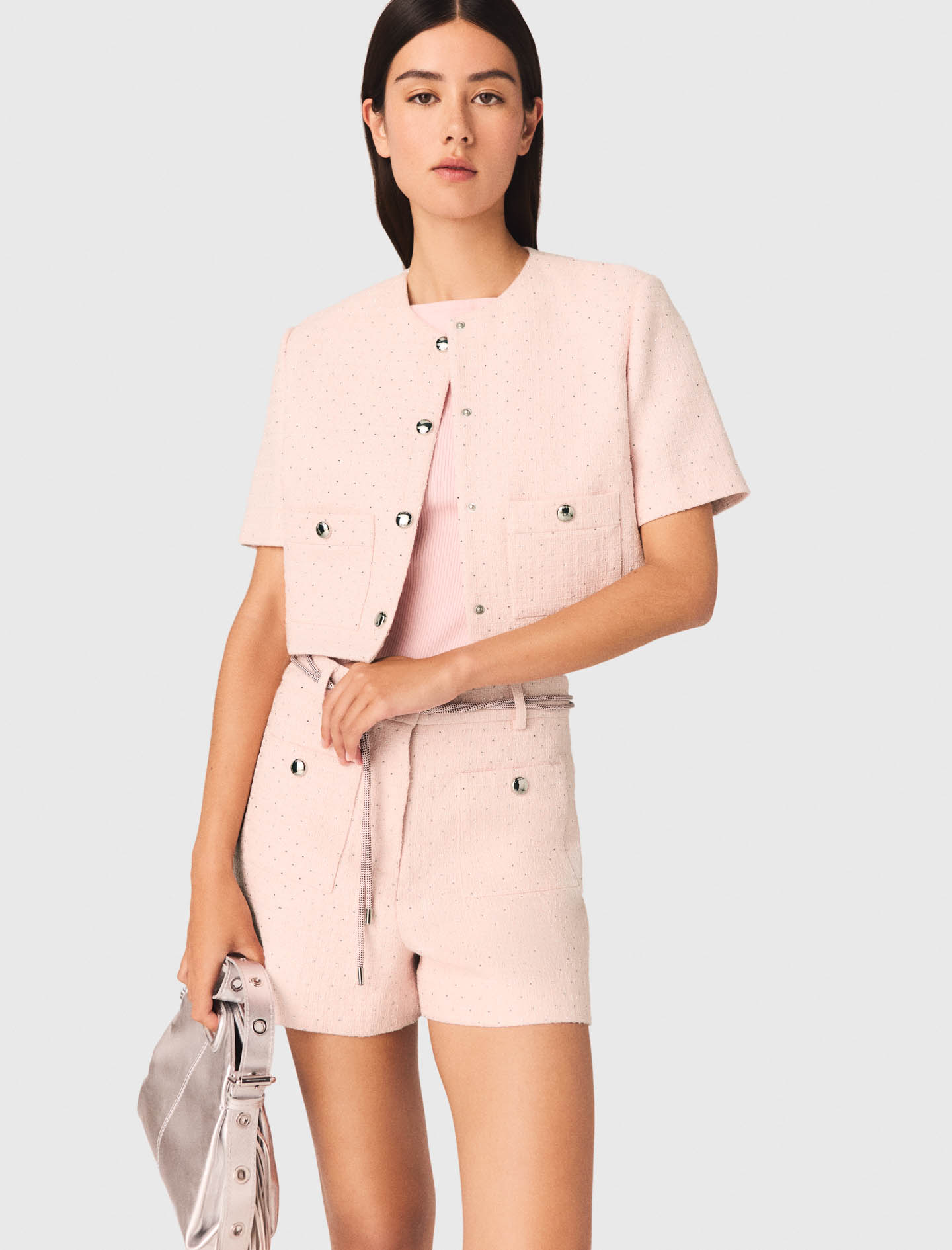 Short sleeved tweed jacket - Pink