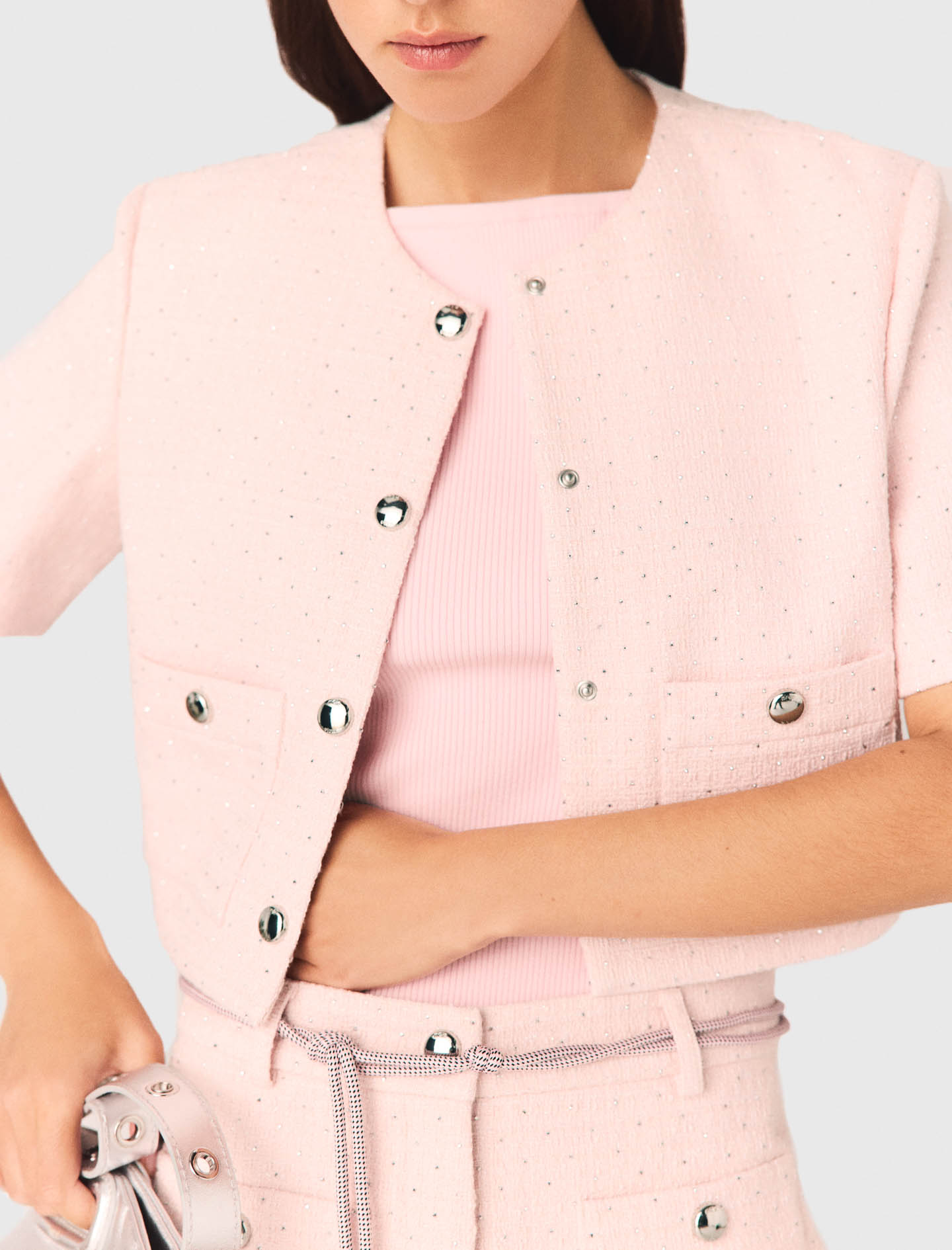 Short sleeved tweed jacket - Pink