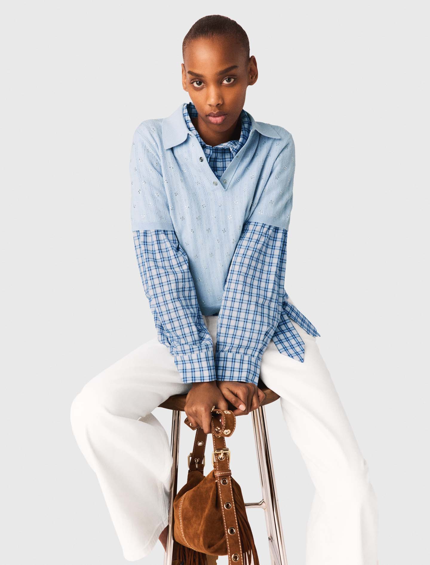 Cropped jumper with rhinestones - Blue