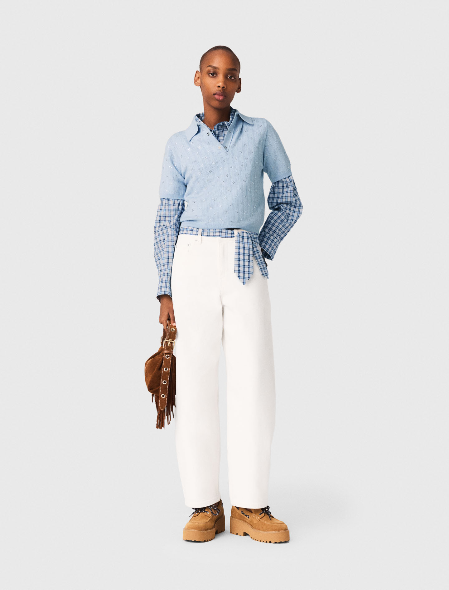 Cropped jumper with rhinestones - Blue