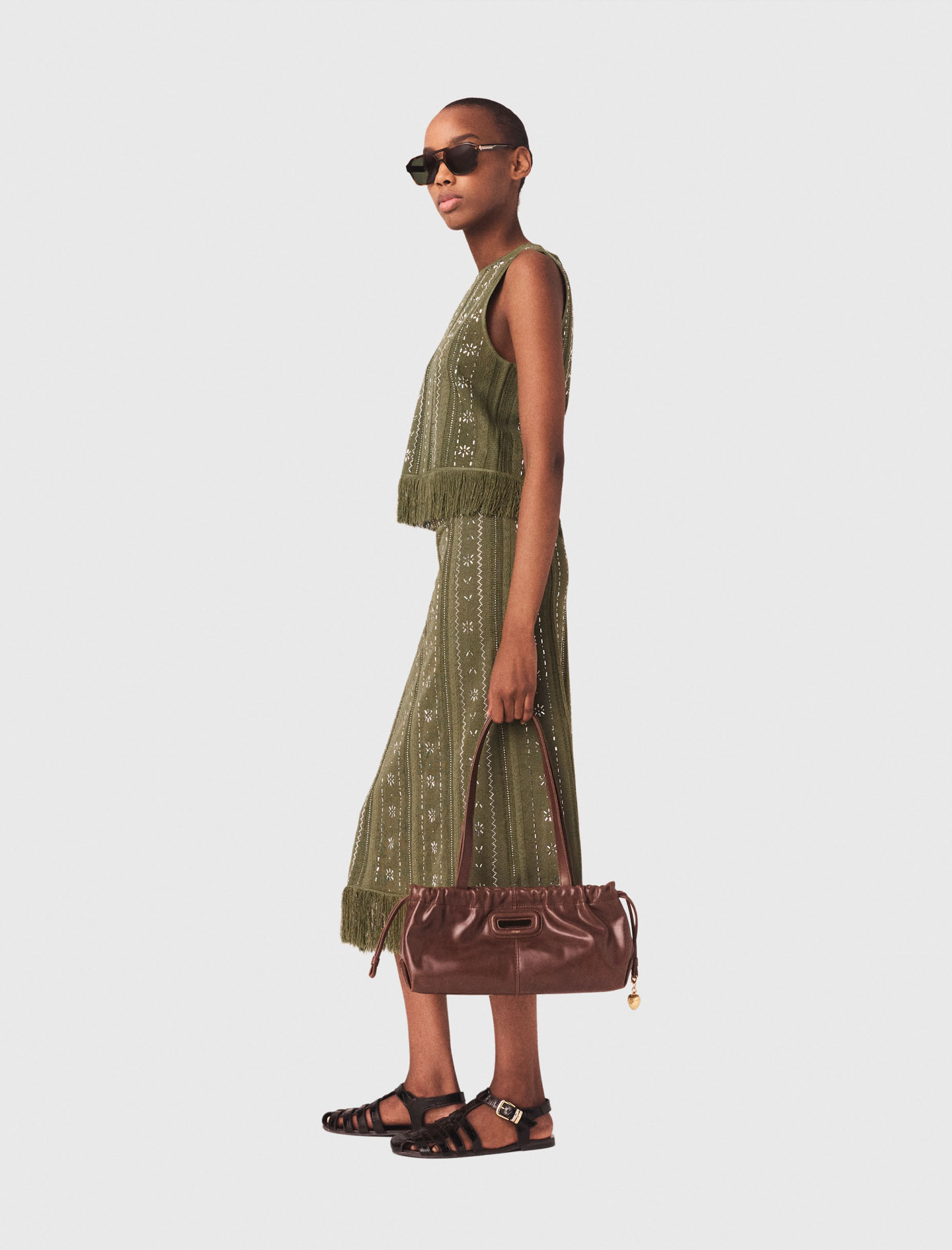 Knit skirt with rhinestone flowers - Green