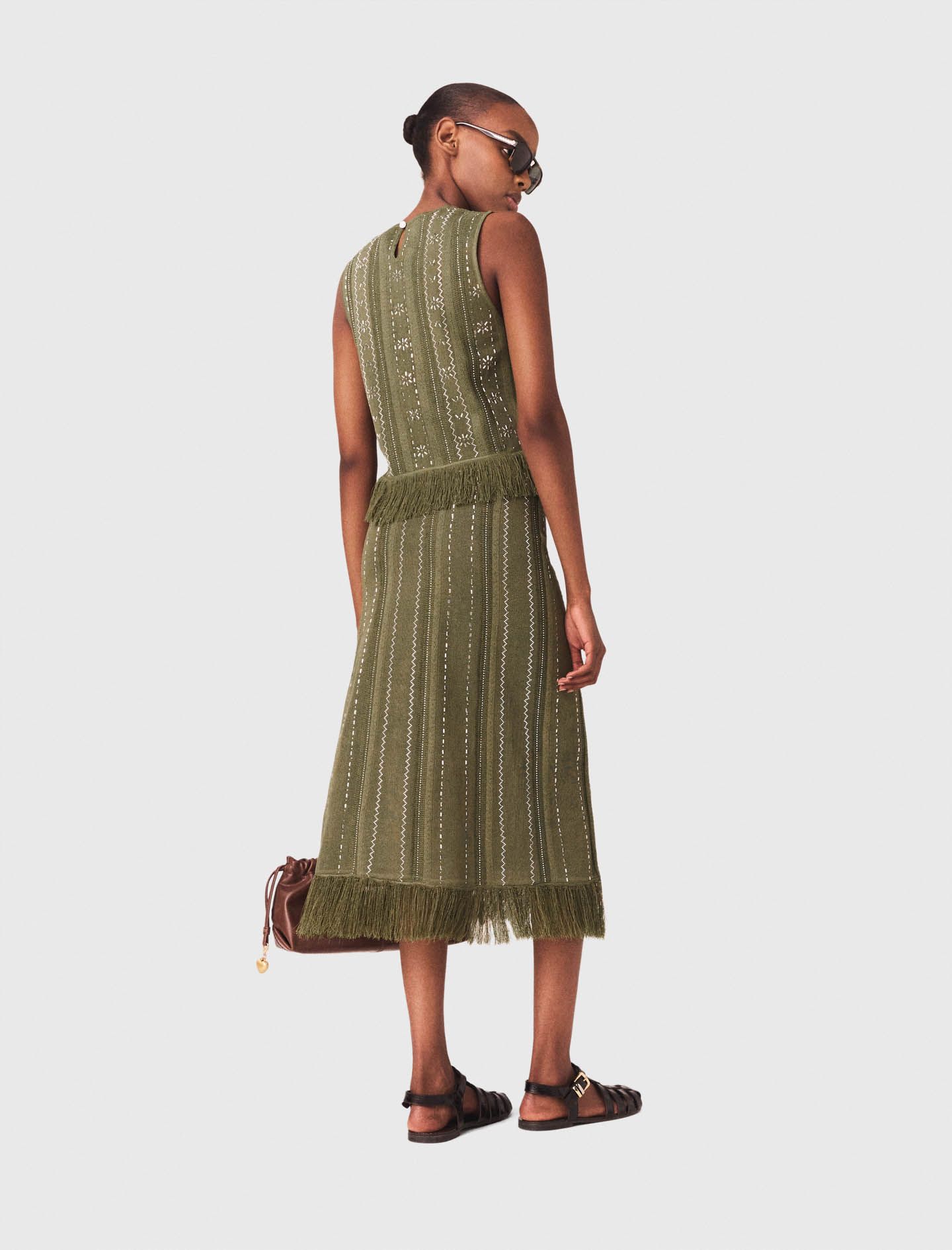 Knit skirt with rhinestone flowers - Green