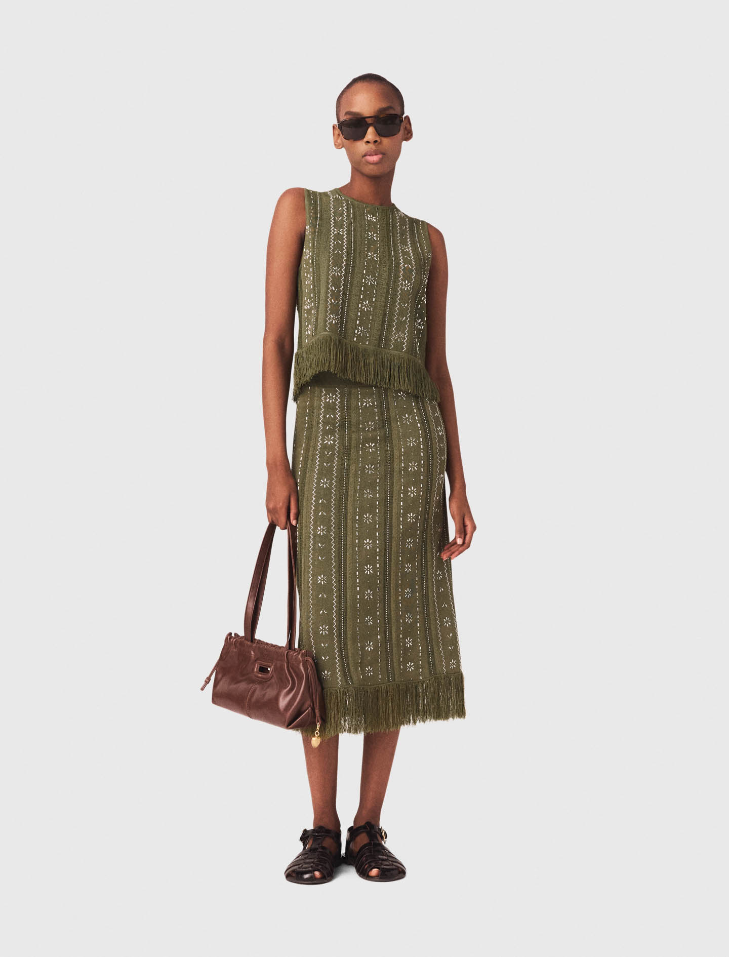 Knit skirt with rhinestone flowers - Green