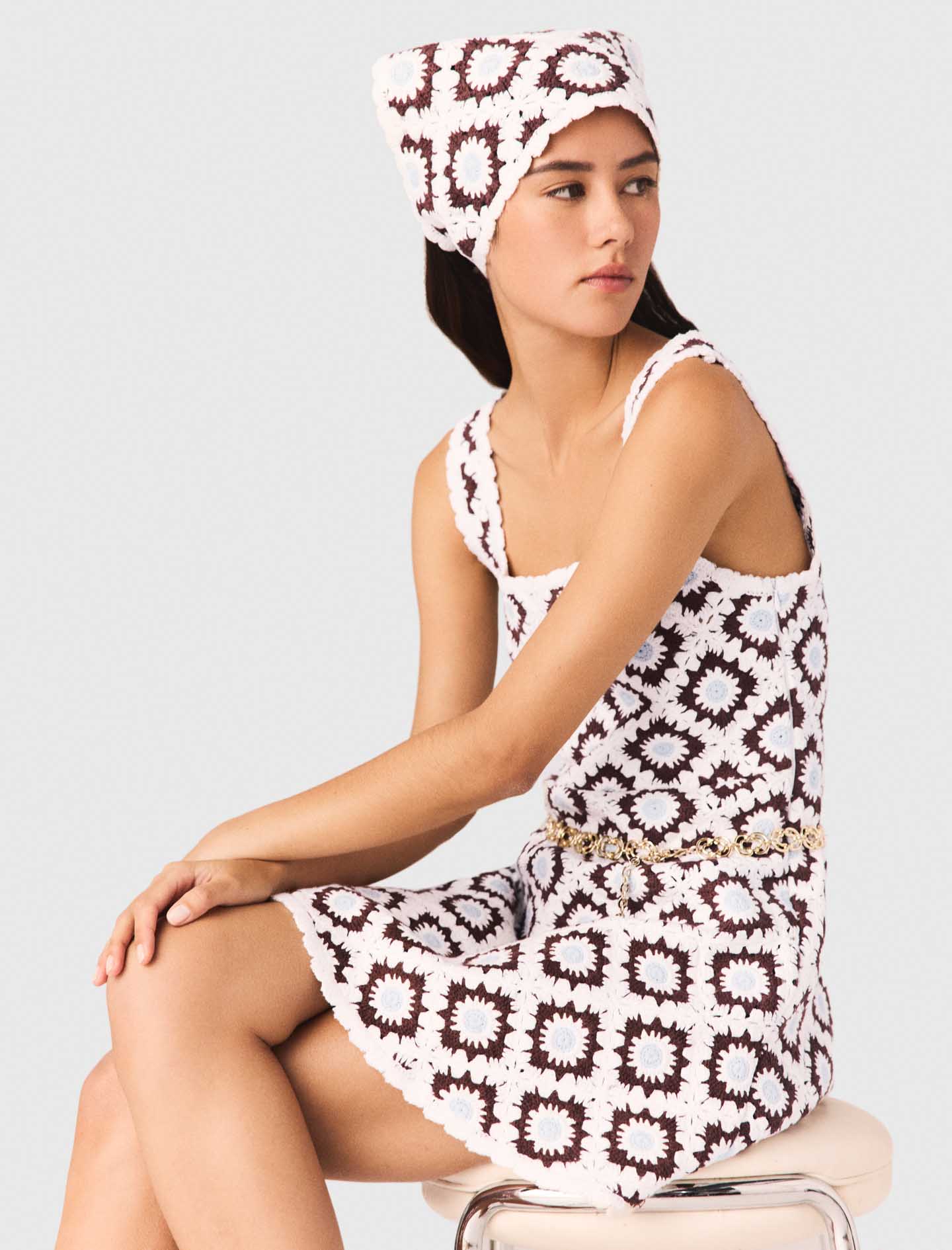 Floral crochet dress - Brown