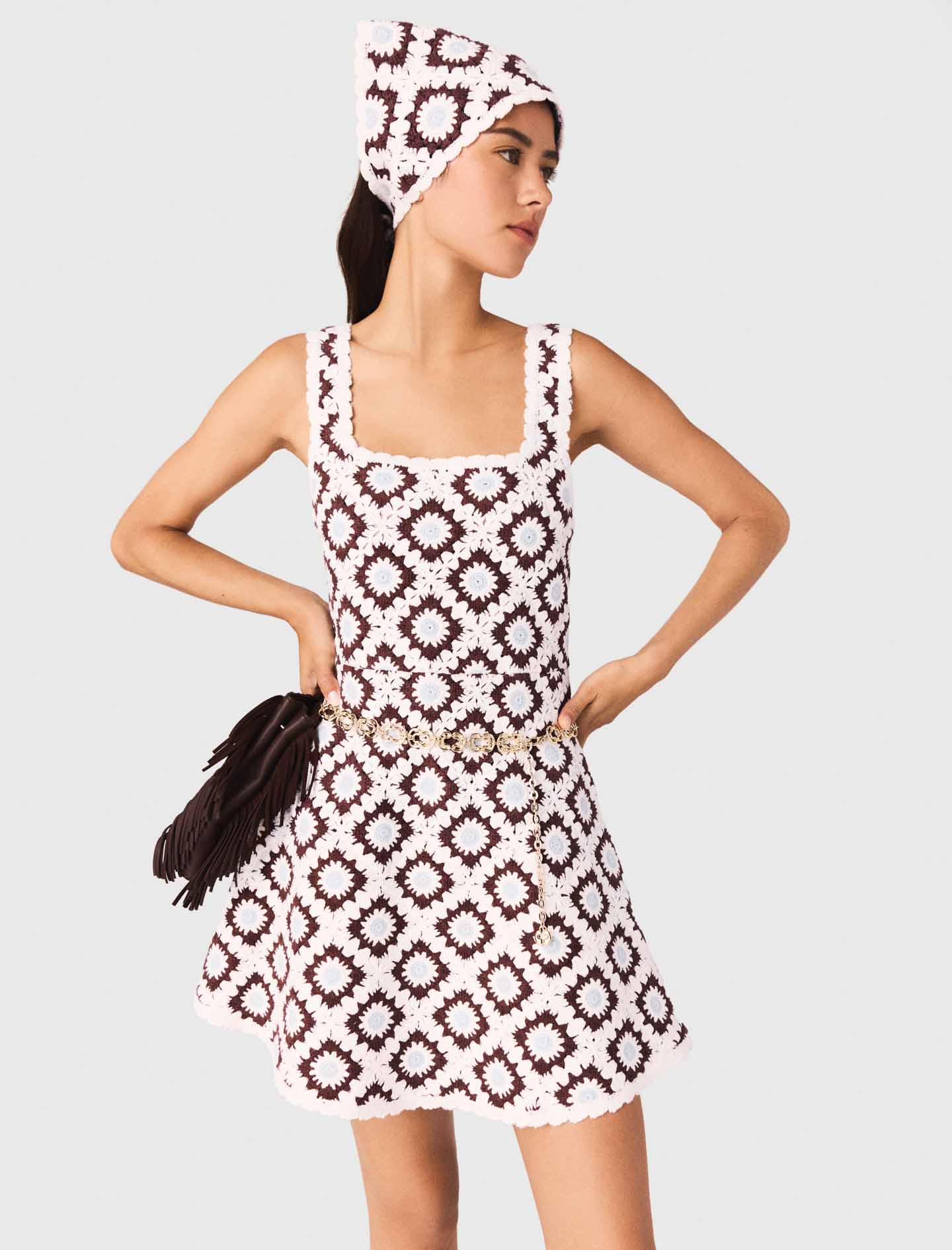 Floral crochet dress - Brown