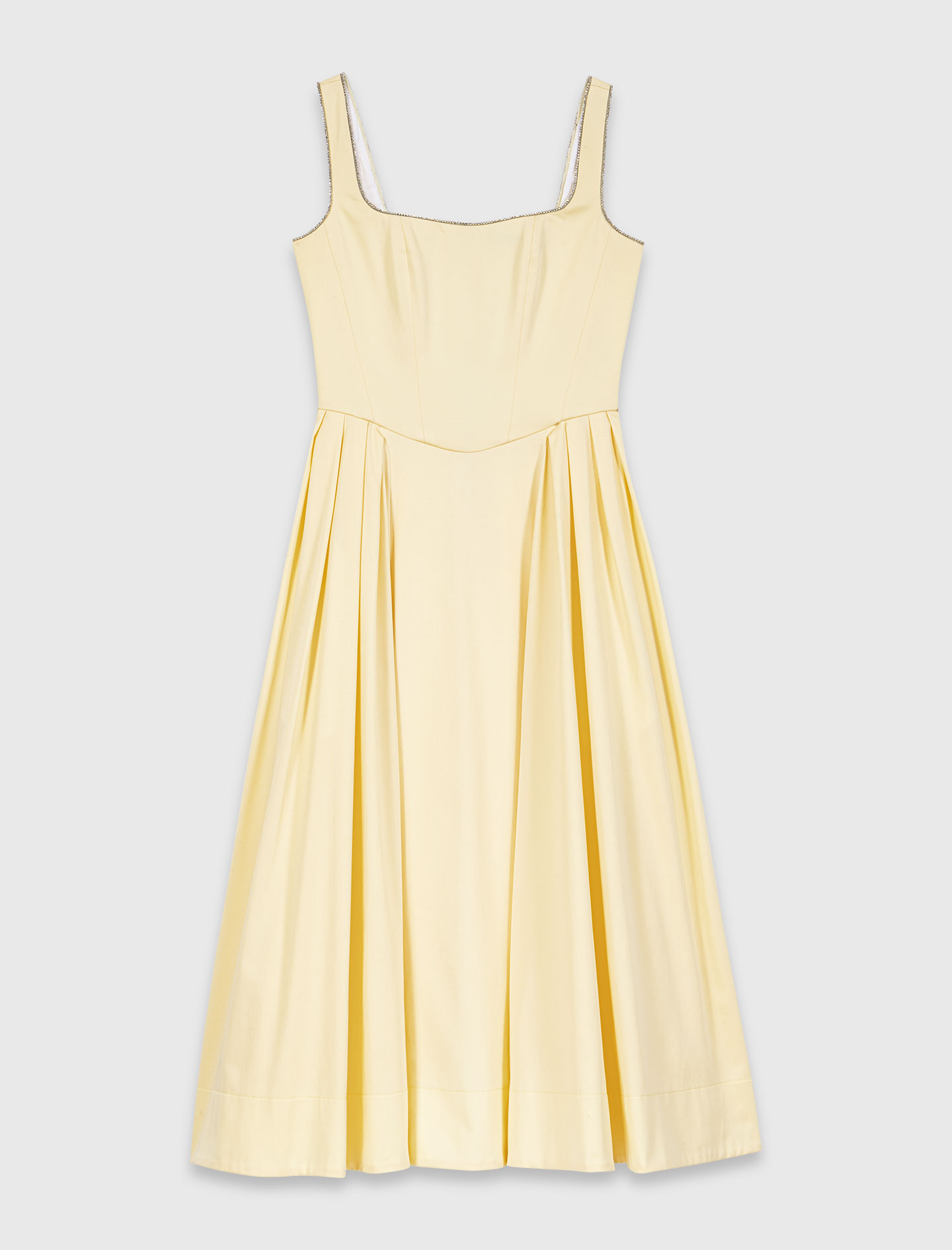 Flared rhinestone trim midi dress - Yellow