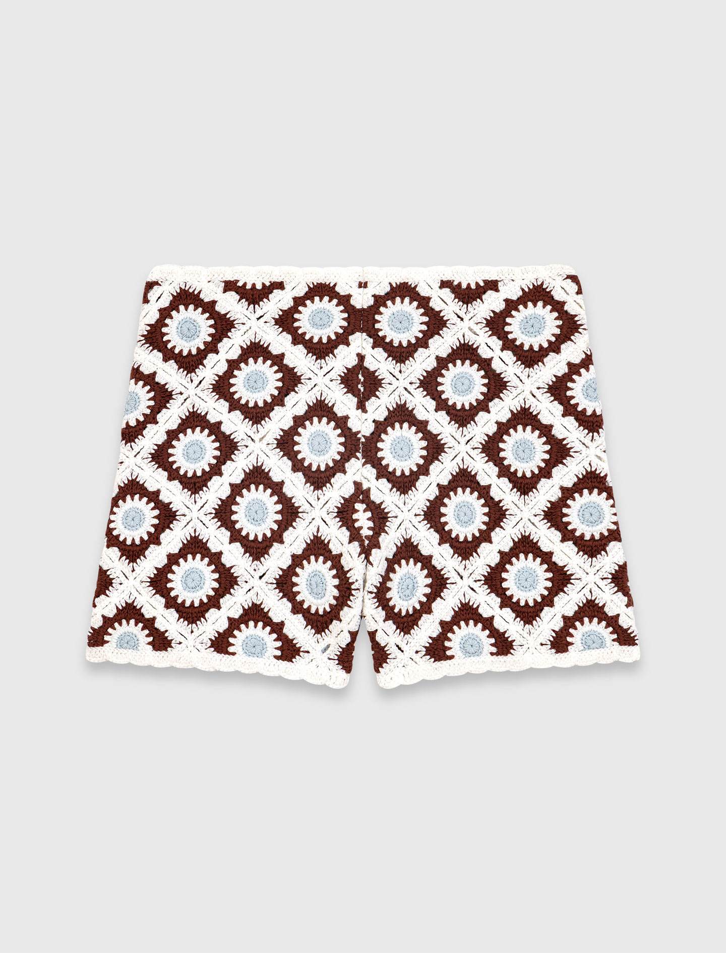 Floral patterned crochet shorts - Brown