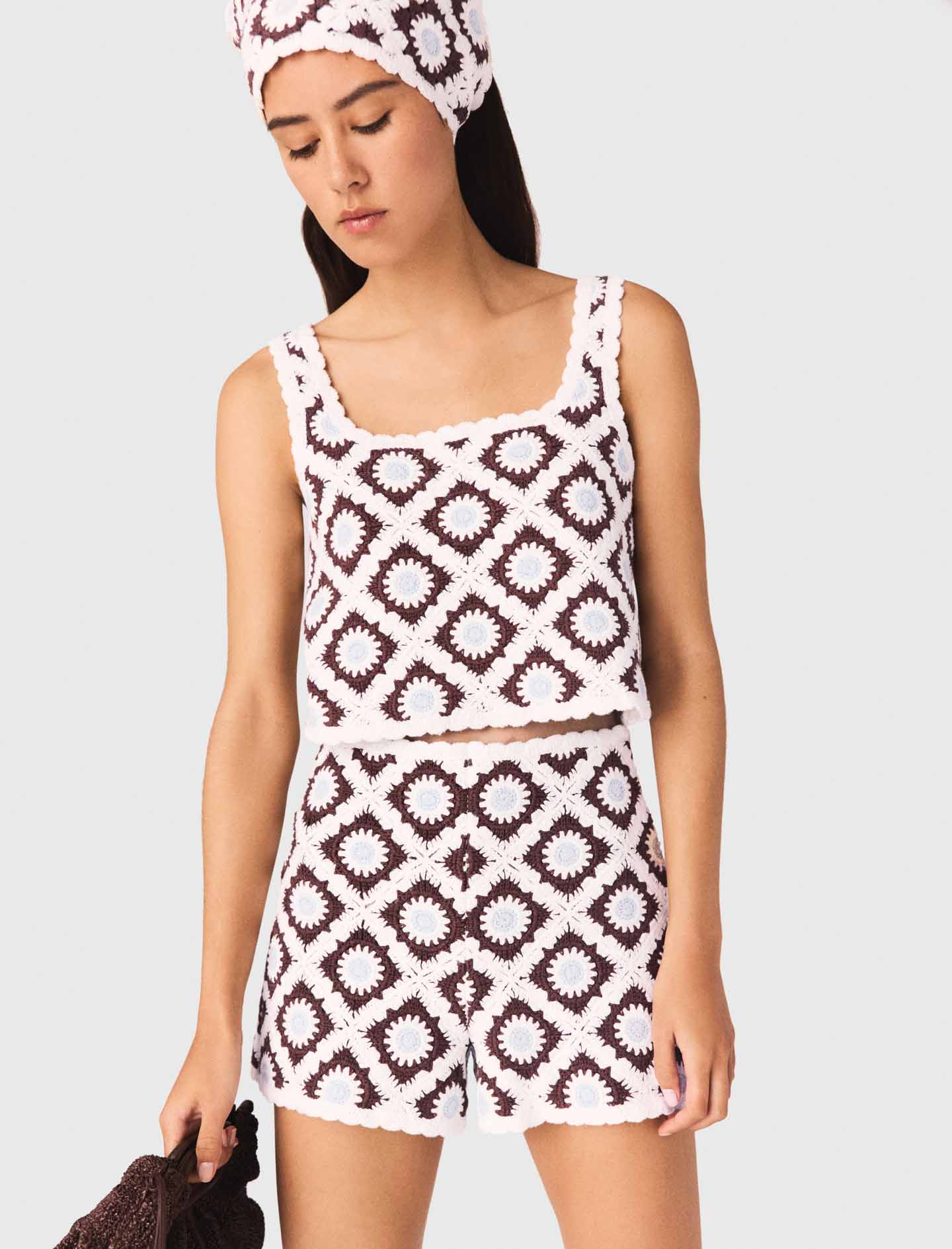 Floral crochet top - Brown