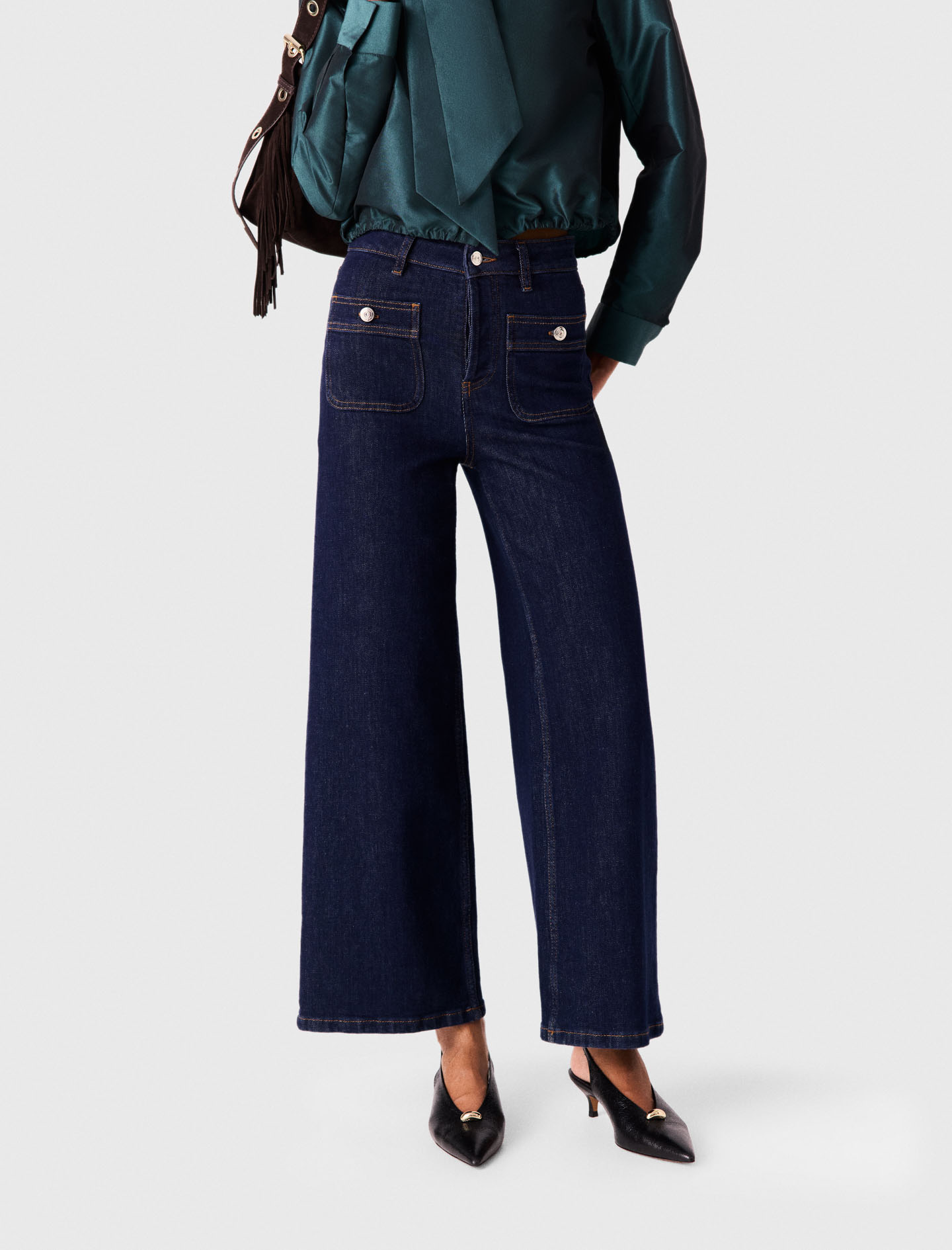 Wide jeans with patch pockets - Navy