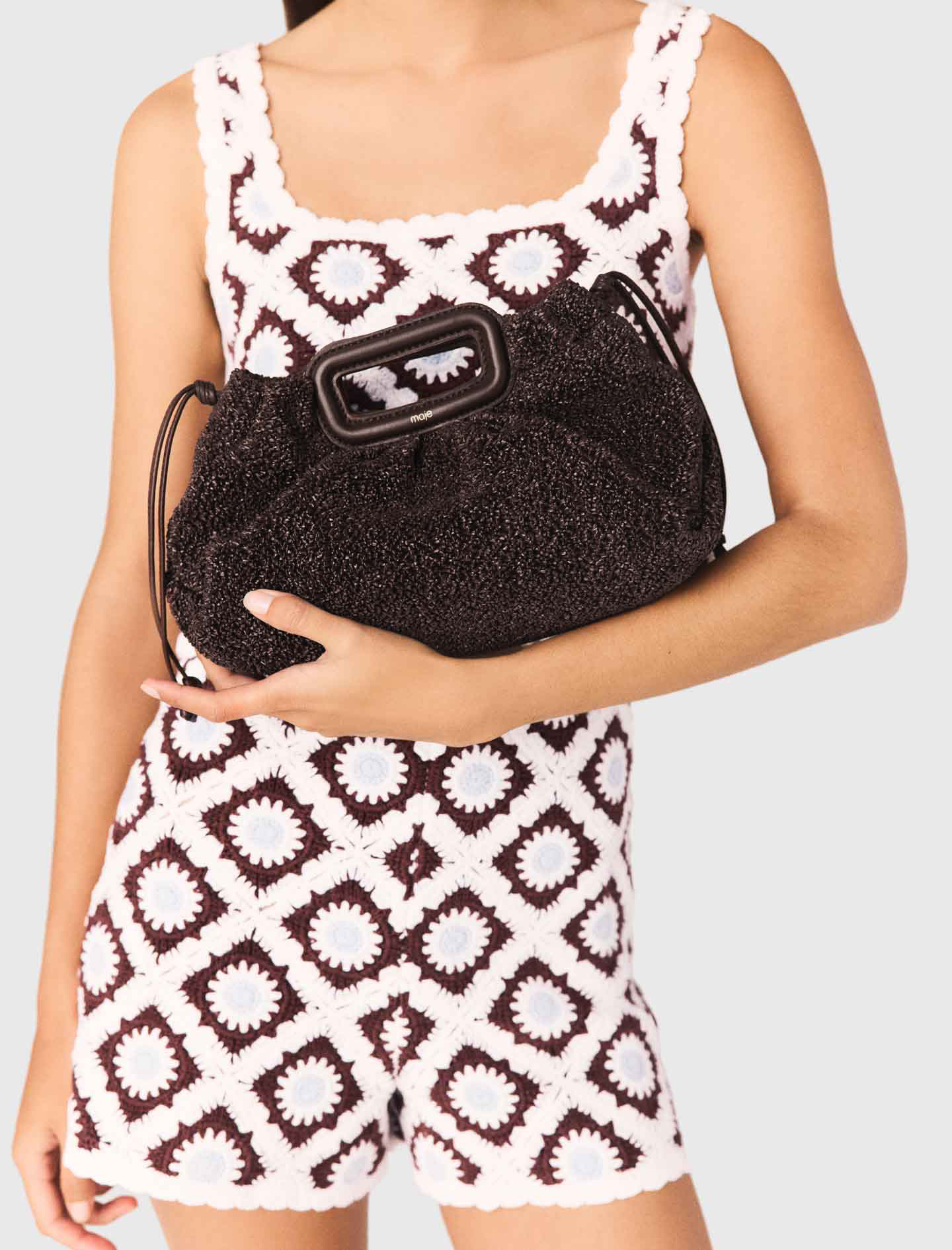 Mipli bouclé effect clutch bag - Brown