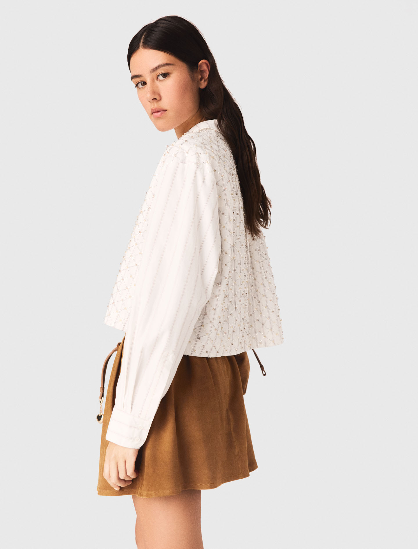 Beaded cropped shirt - White