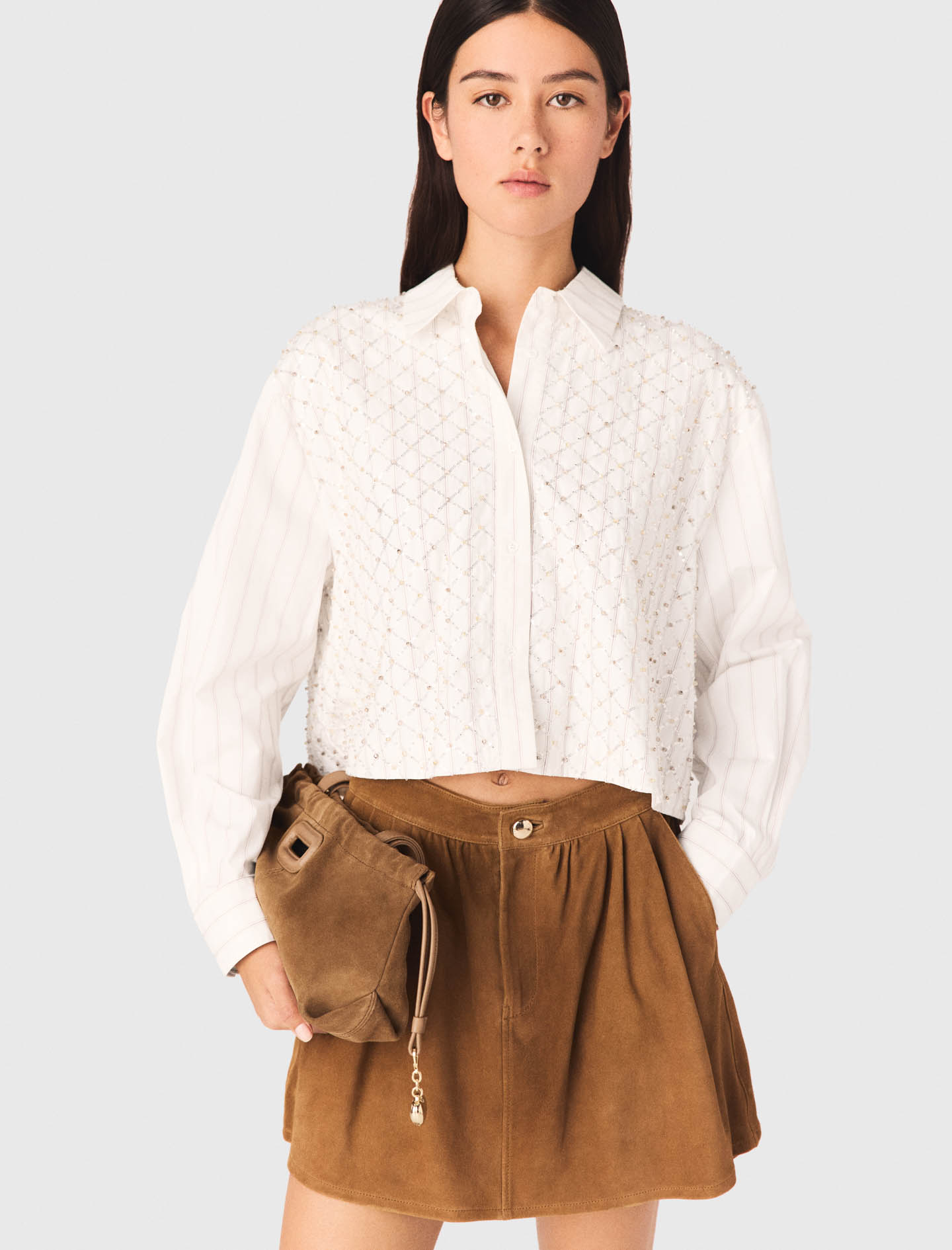Beaded cropped shirt - White