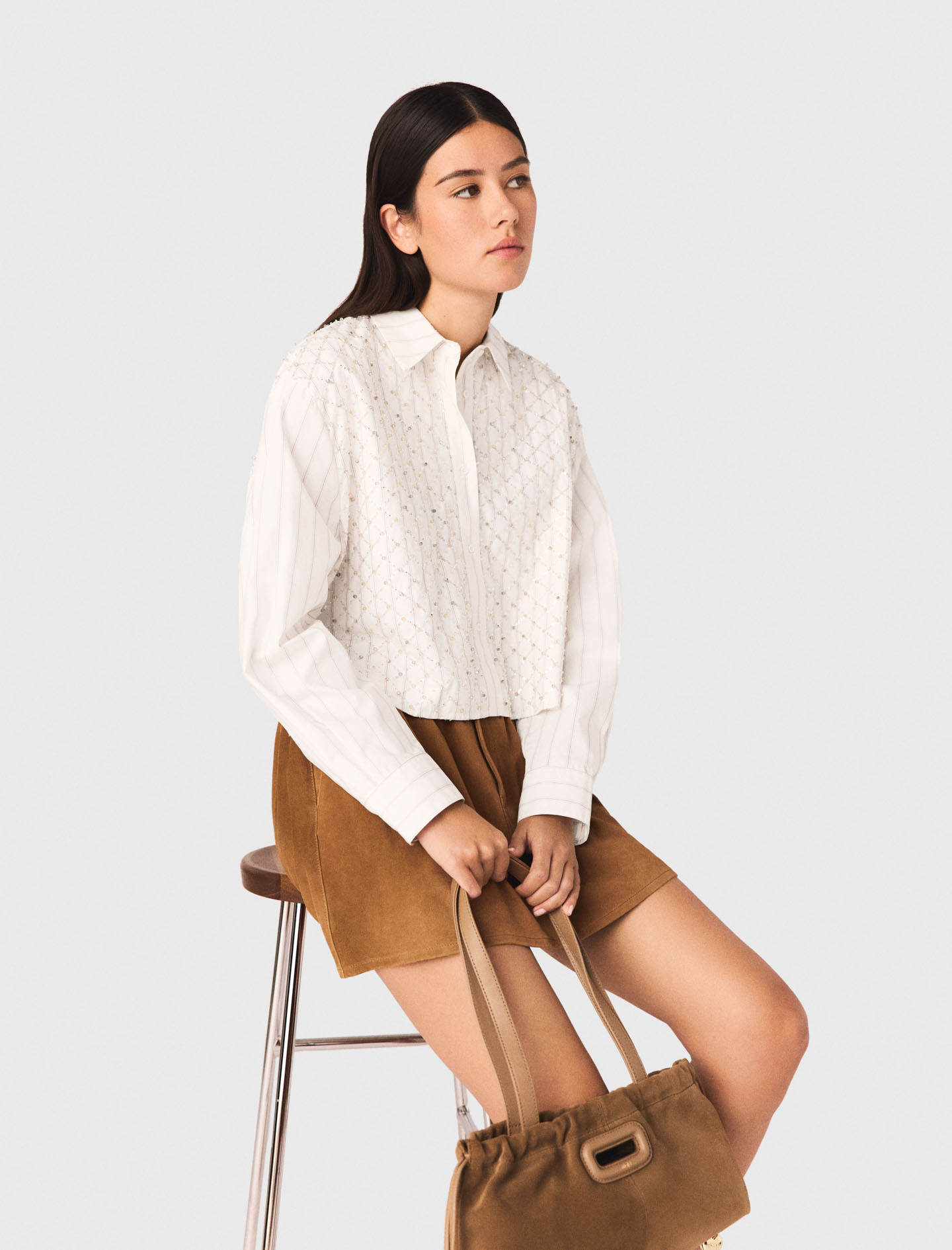 Beaded cropped shirt - White