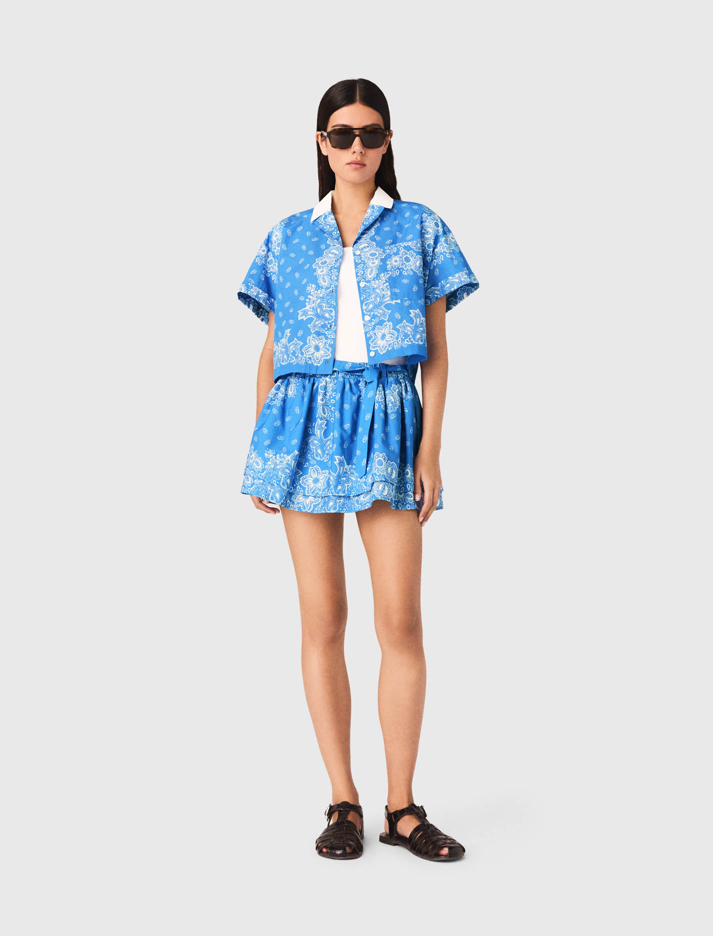 Contrast collar printed shirt - Blue