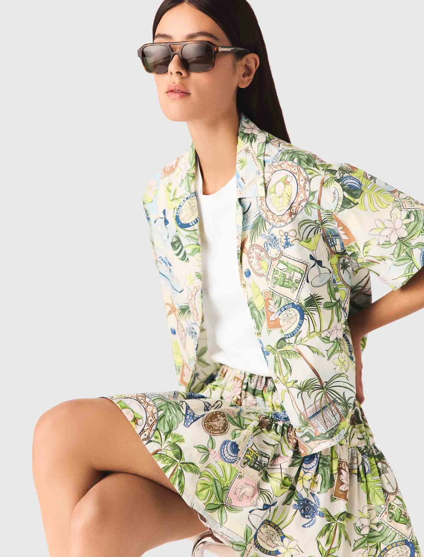 Patterned cropped shirt - Multicolour